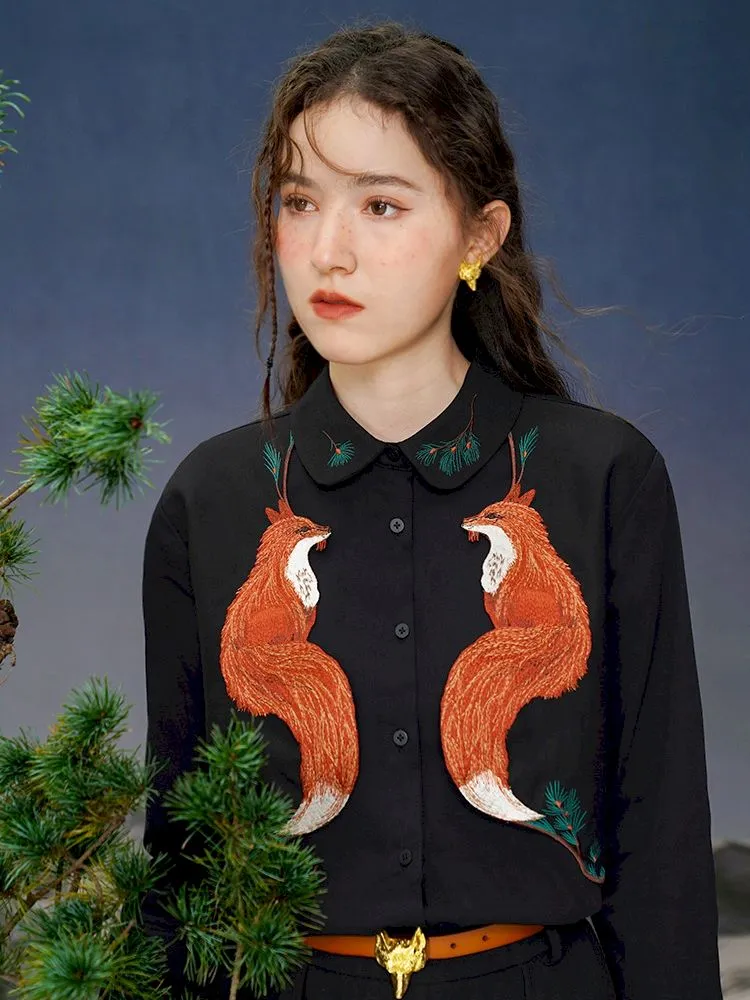 Red Fox embroidered shirt【s0000005387】