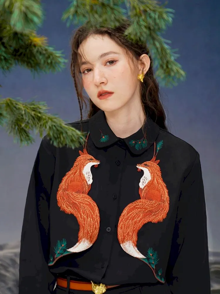 Red Fox embroidered shirt【s0000005387】