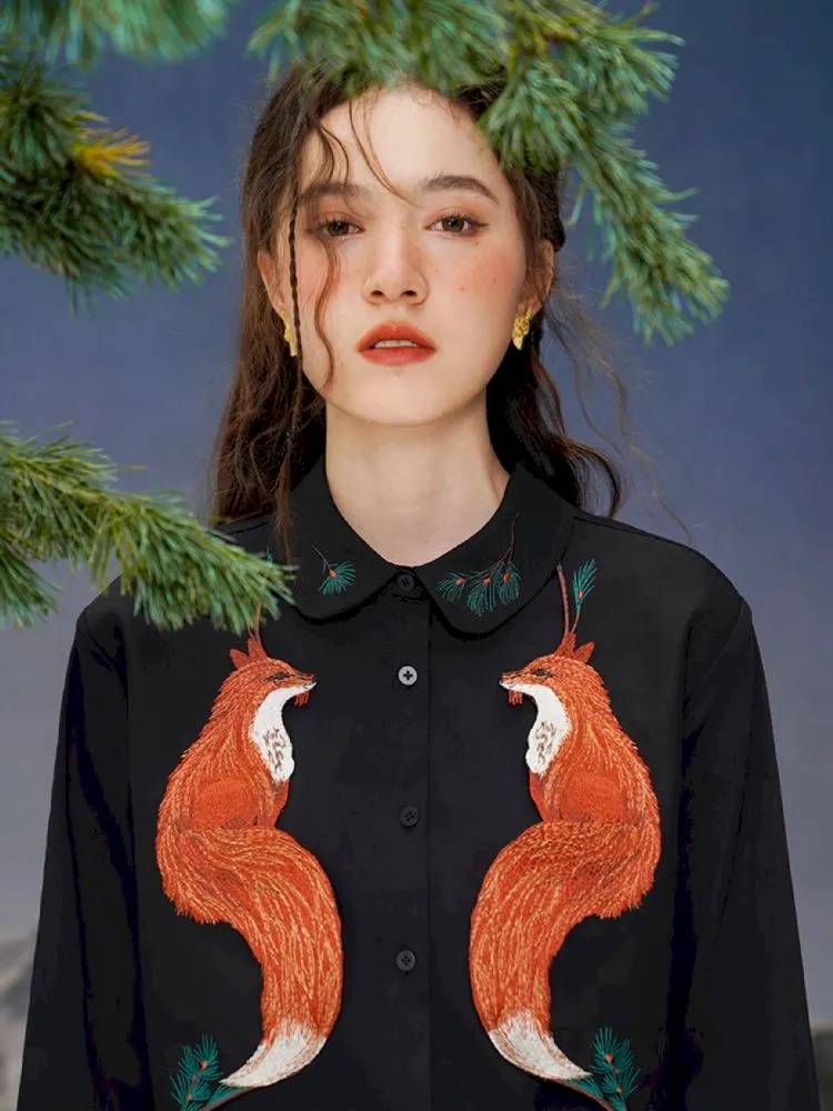 Red Fox embroidered shirt【s0000005387】