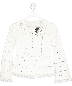 REISS White Enid Cotton Embroidered Shirt UK 4