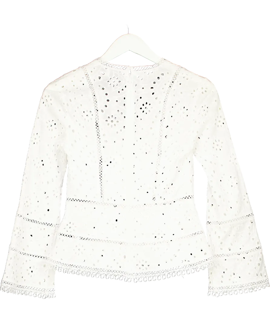 REISS White Enid Cotton Embroidered Shirt UK 4