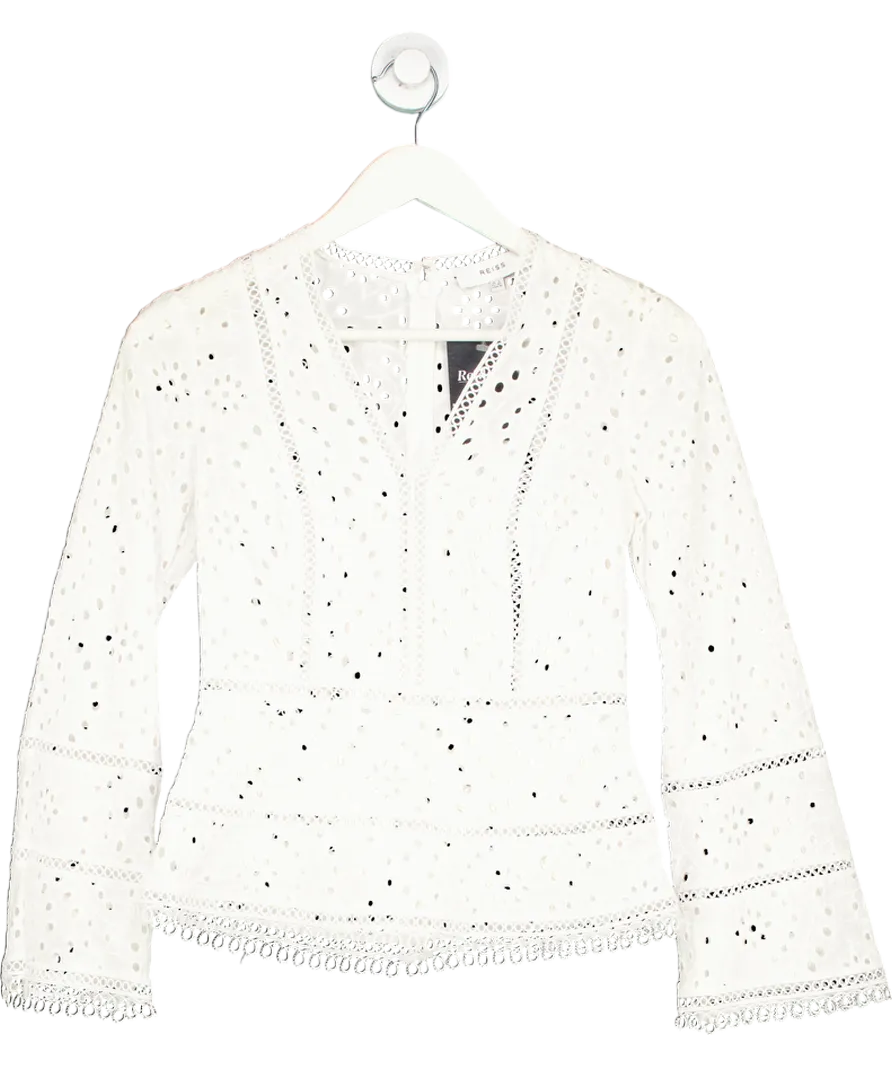 REISS White Enid Cotton Embroidered Shirt UK 4