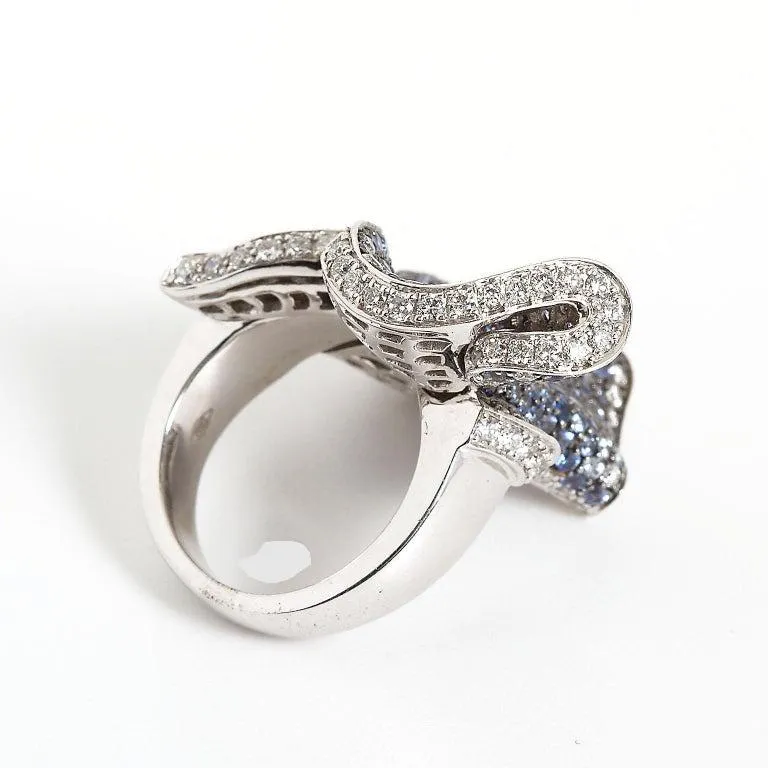 Salavetti Sapphire Diamond Gathered Ribbon Cocktail Ring