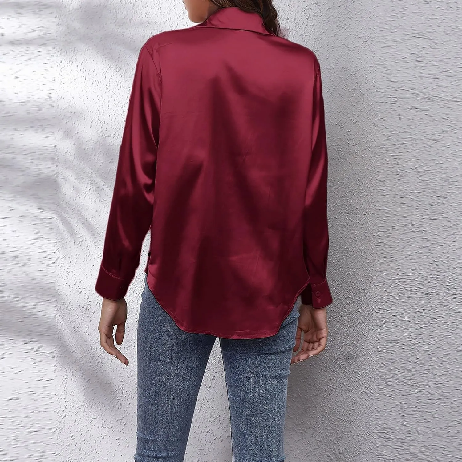 Satin Button Down Shirts for Women,Women's Silk Blouse Long Sleeve Lady Dressy Shirt Casual Office Work Blouses Tops