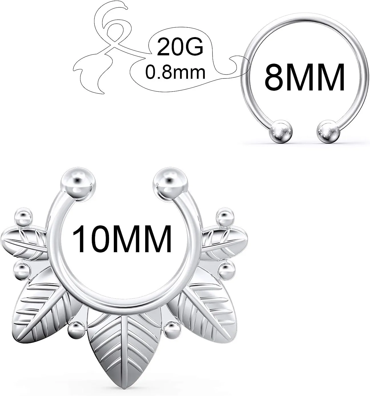 SCERRING Fake Septum Nose Hoop Rings Clear CZ Faux Non Pierced Clicker Hanger Nose Septum Ring Clip On Body Piercing Jewelry 20PCS