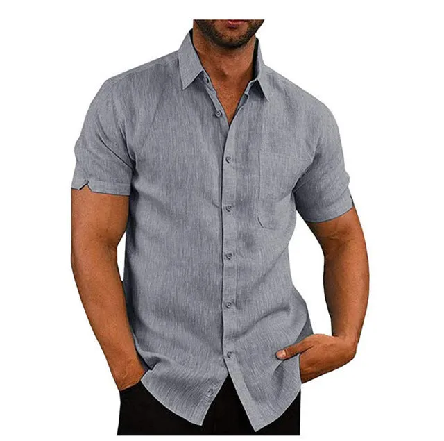 Short Sleeve Men's Summer Solid Casual Loose Shirts