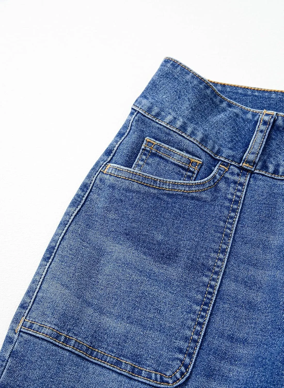 Sidefeel Women's High Waisted Straight Leg Jeans Stretchy Tummy Control Wide Leg Denim Pants with Pockets