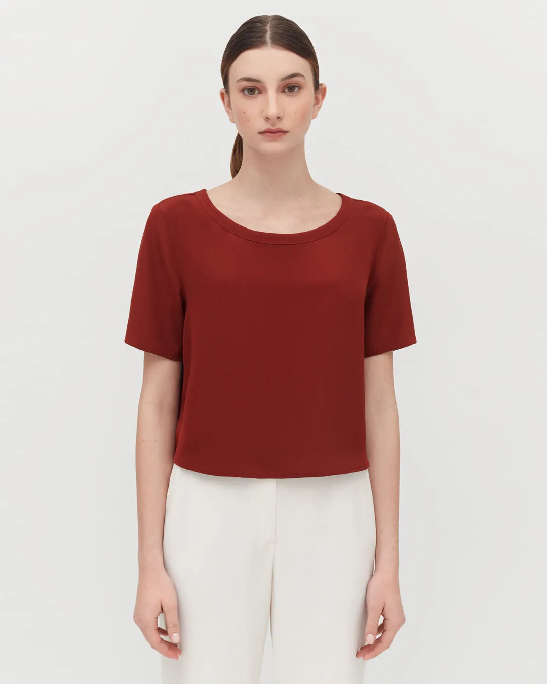 Silk Cropped Crewneck Tee