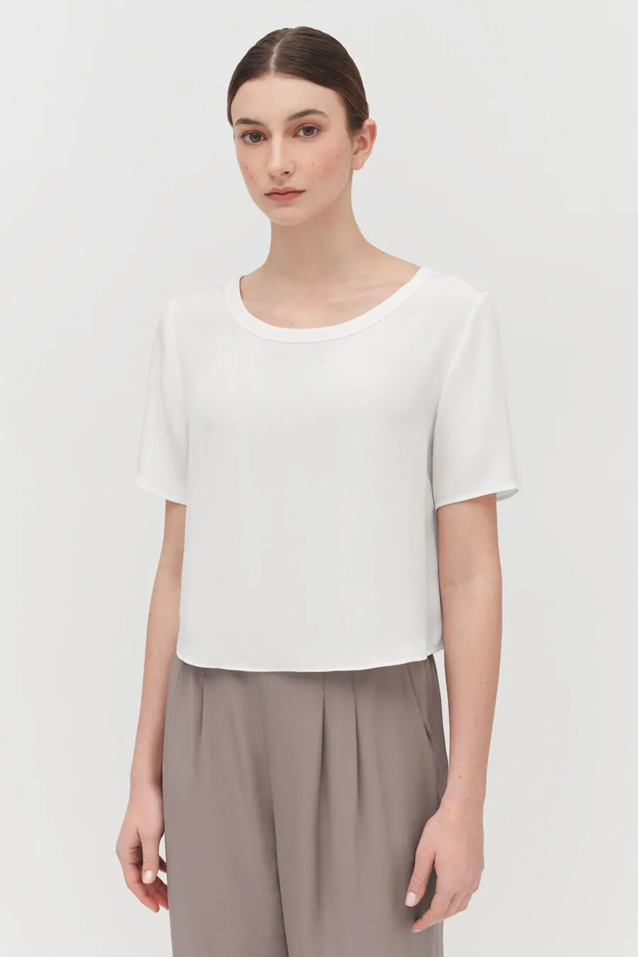 Silk Cropped Crewneck Tee