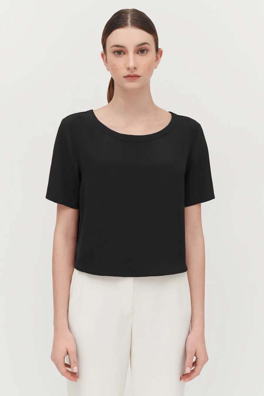 Silk Cropped Crewneck Tee