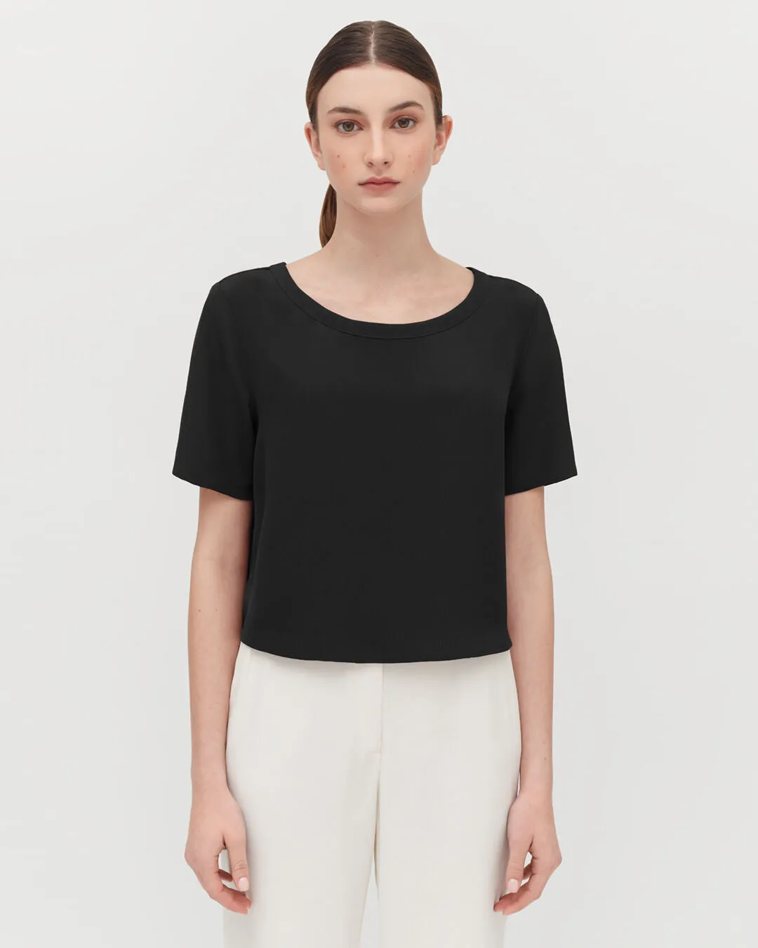Silk Cropped Crewneck Tee