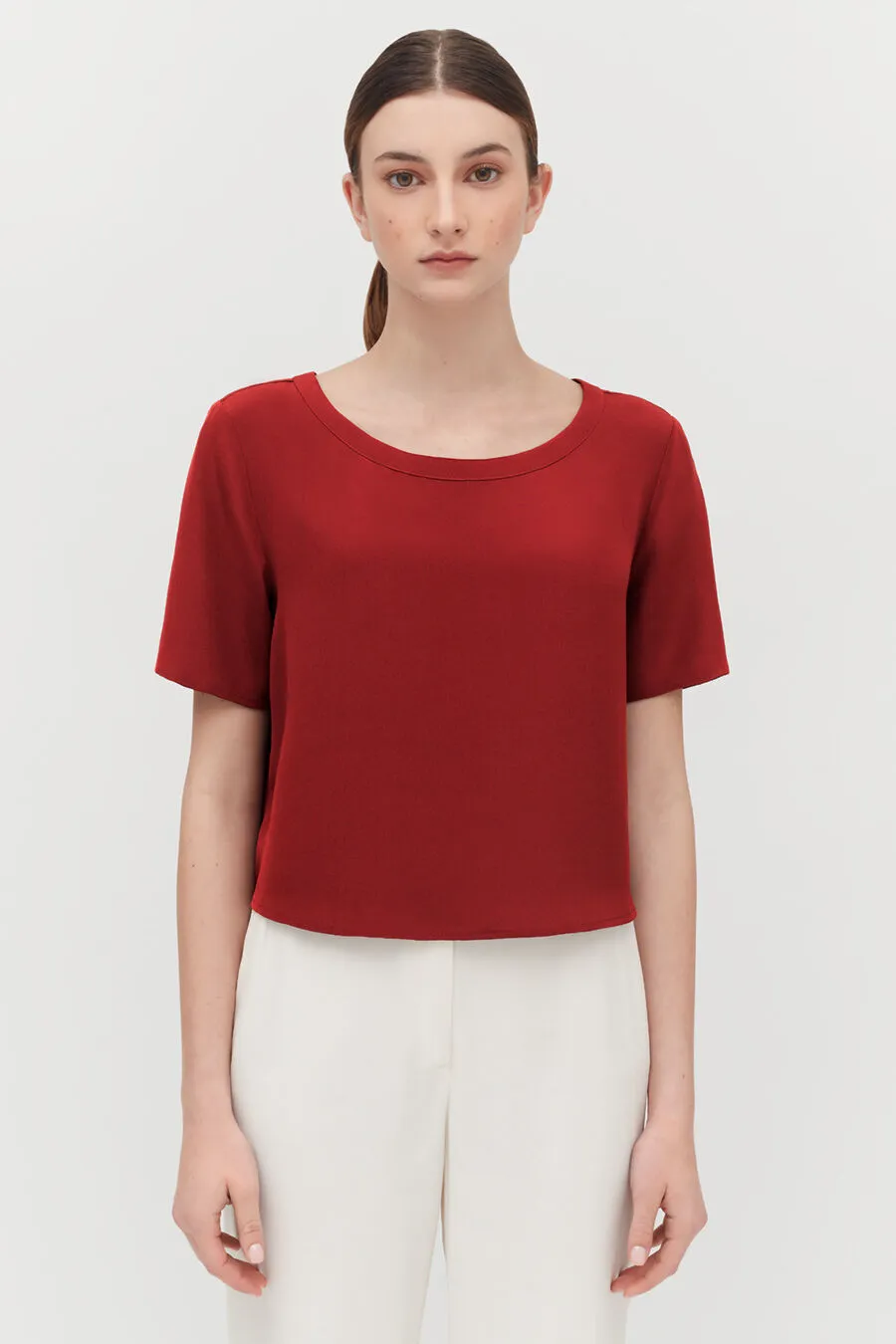 Silk Cropped Crewneck Tee