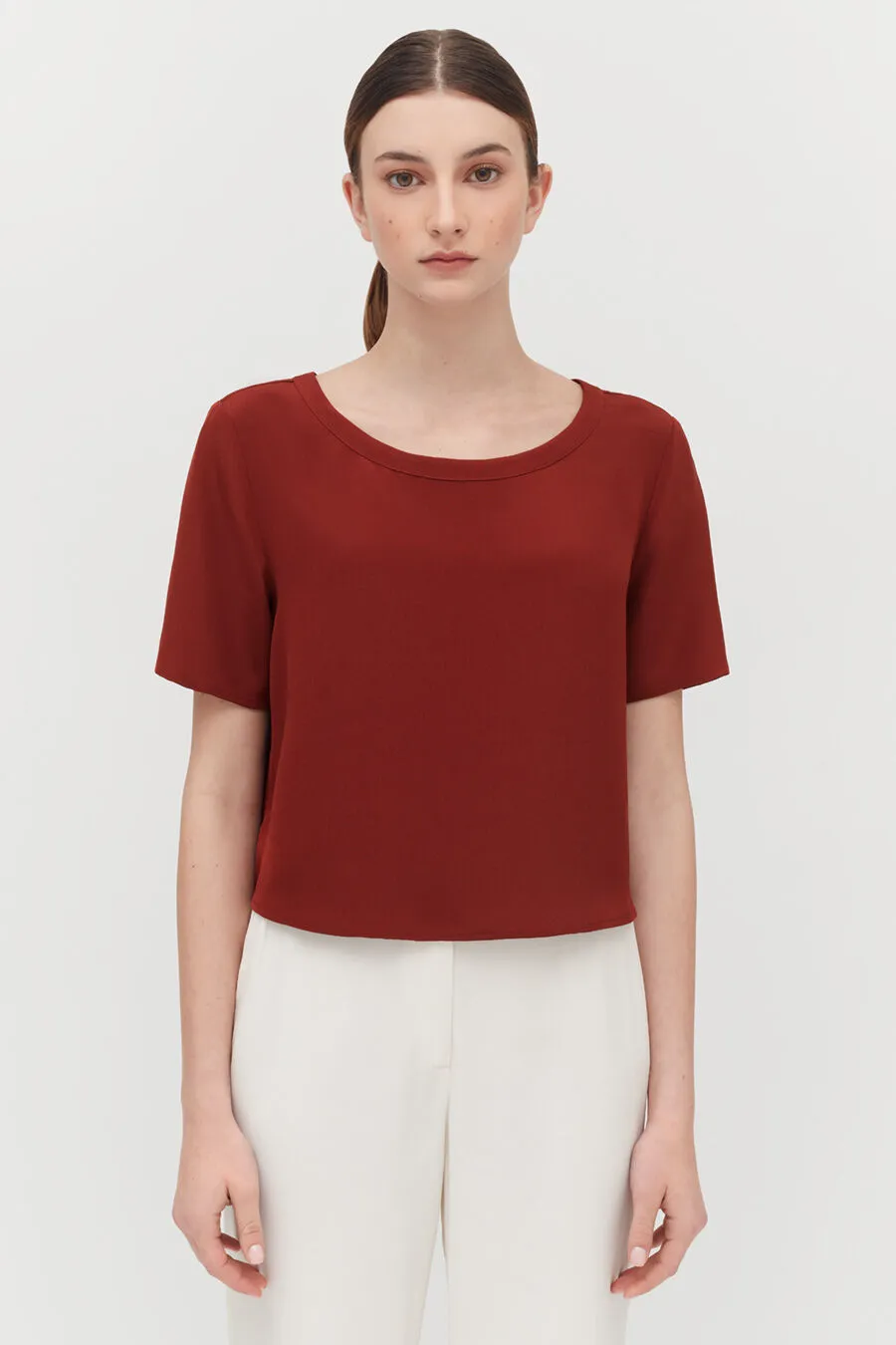Silk Cropped Crewneck Tee