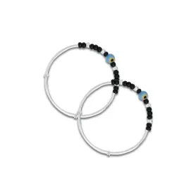 Silver Center Blue and Yellow Evil Eye with Black and Silver Beads Kada Payal for Baby