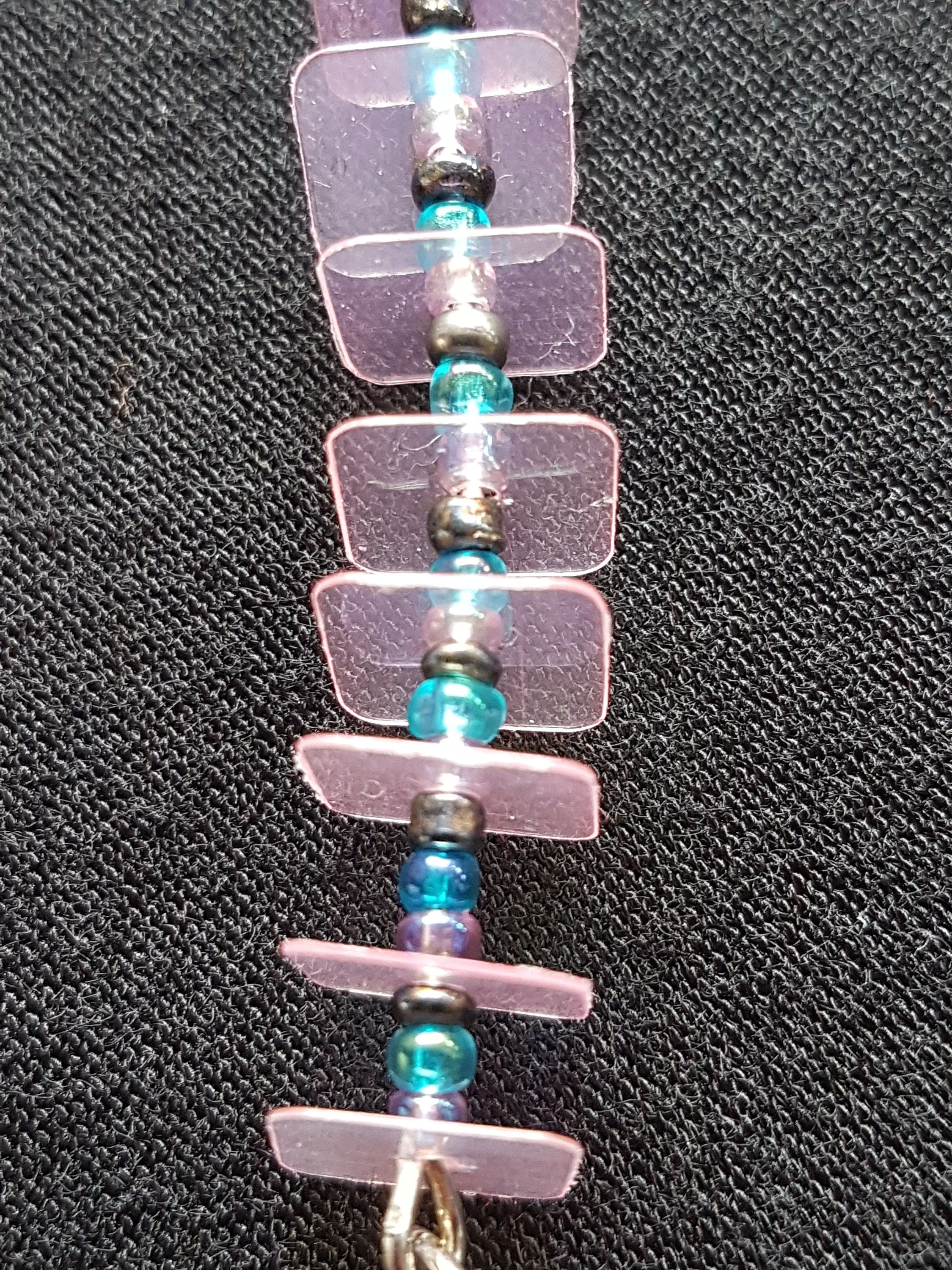 Silver Pink Blue Beads Sequins Earrings