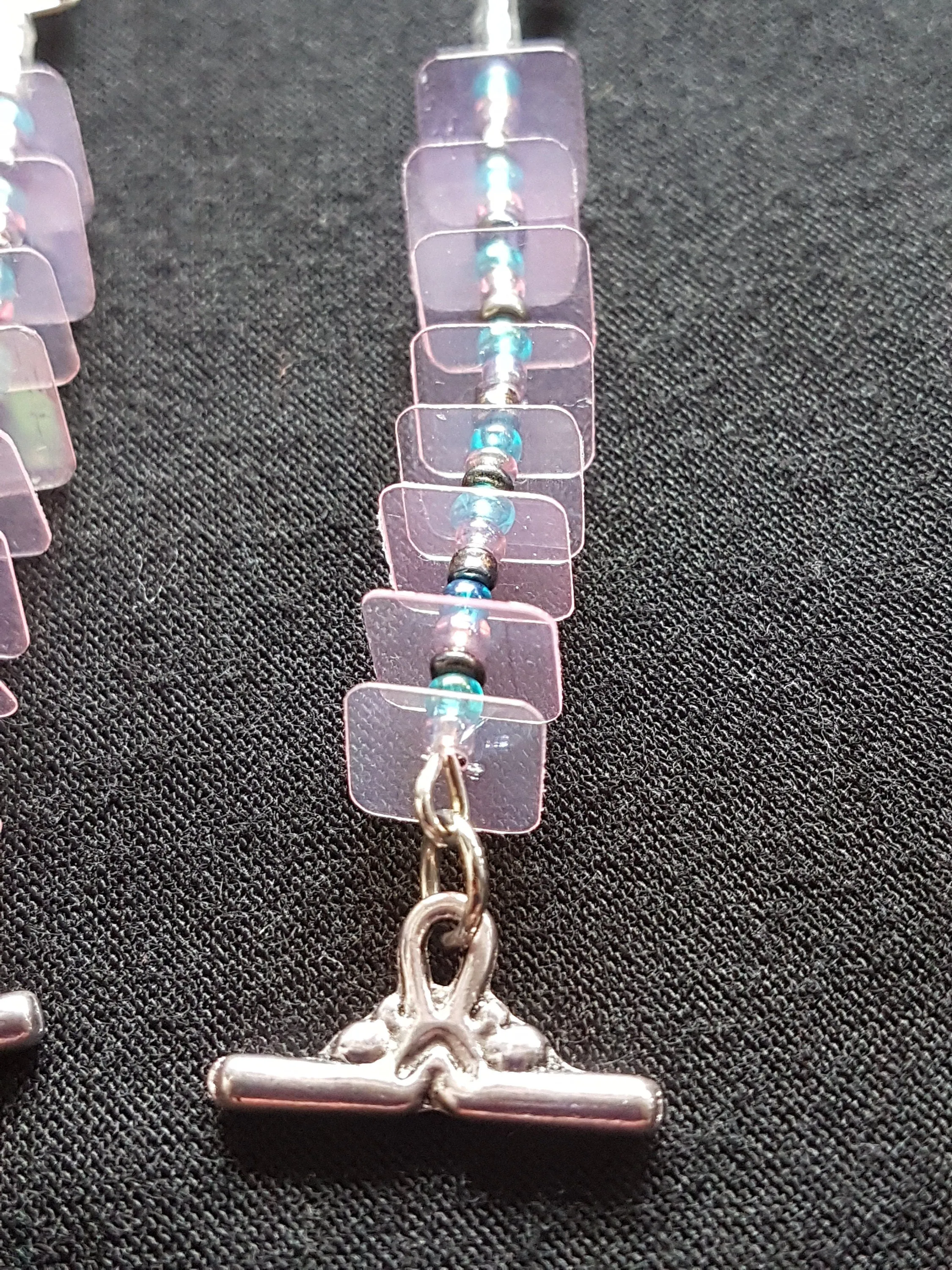 Silver Pink Blue Beads Sequins Earrings