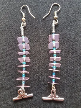 Silver Pink Blue Beads Sequins Earrings
