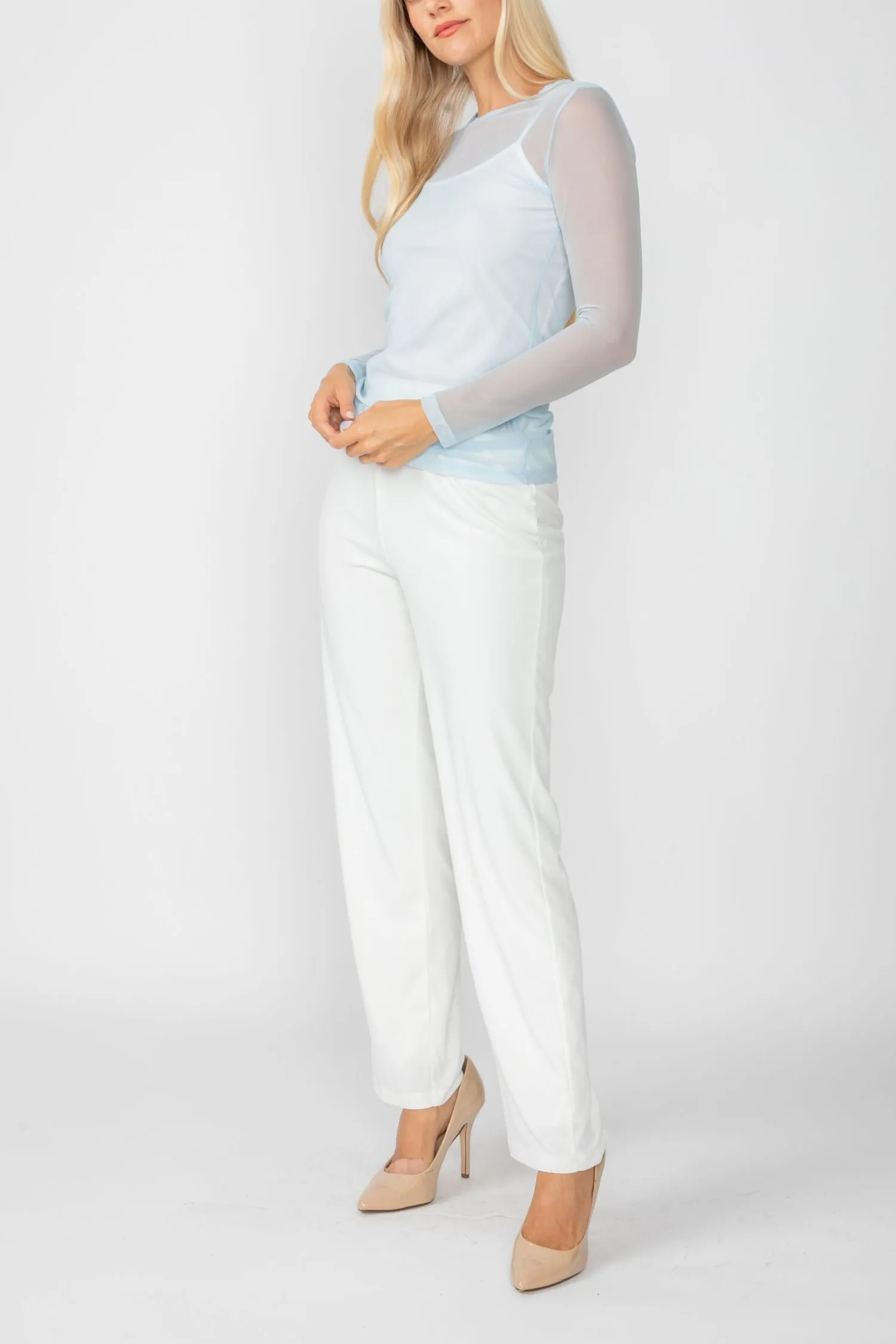Sky Basic Mesh Long Sleeve Top