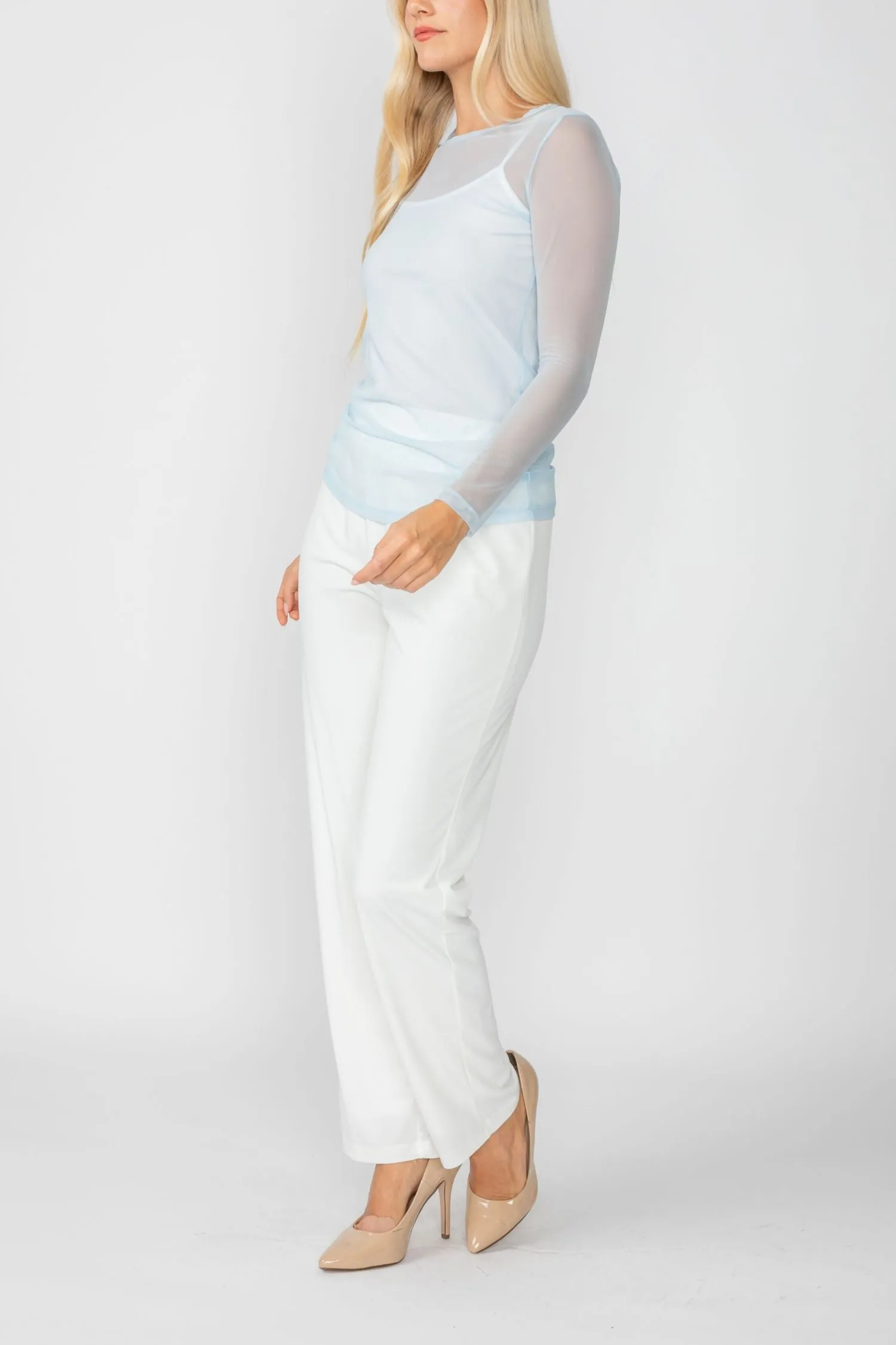 Sky Basic Mesh Long Sleeve Top