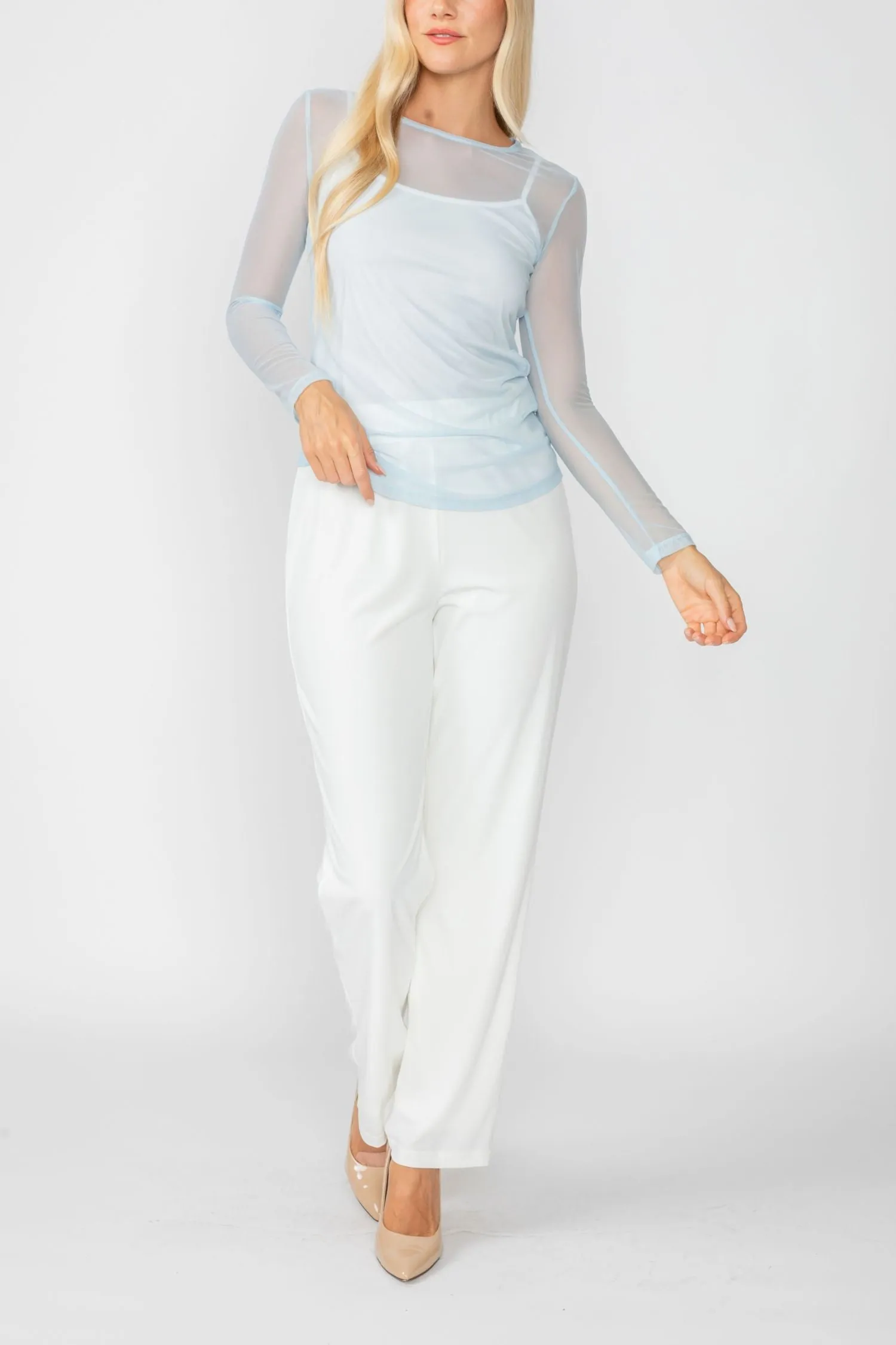 Sky Basic Mesh Long Sleeve Top
