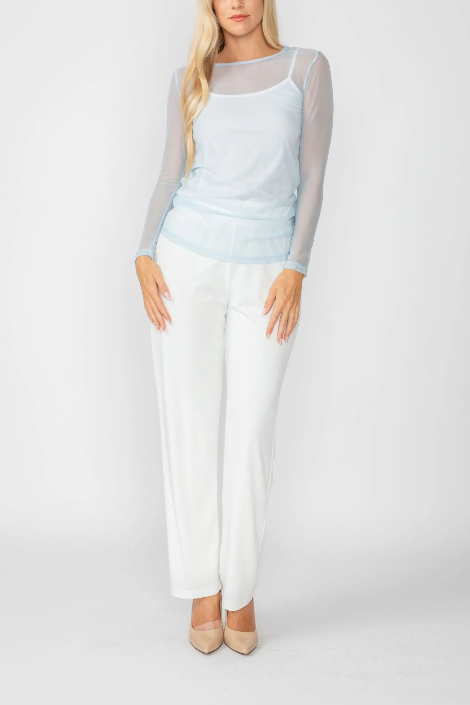 Sky Basic Mesh Long Sleeve Top
