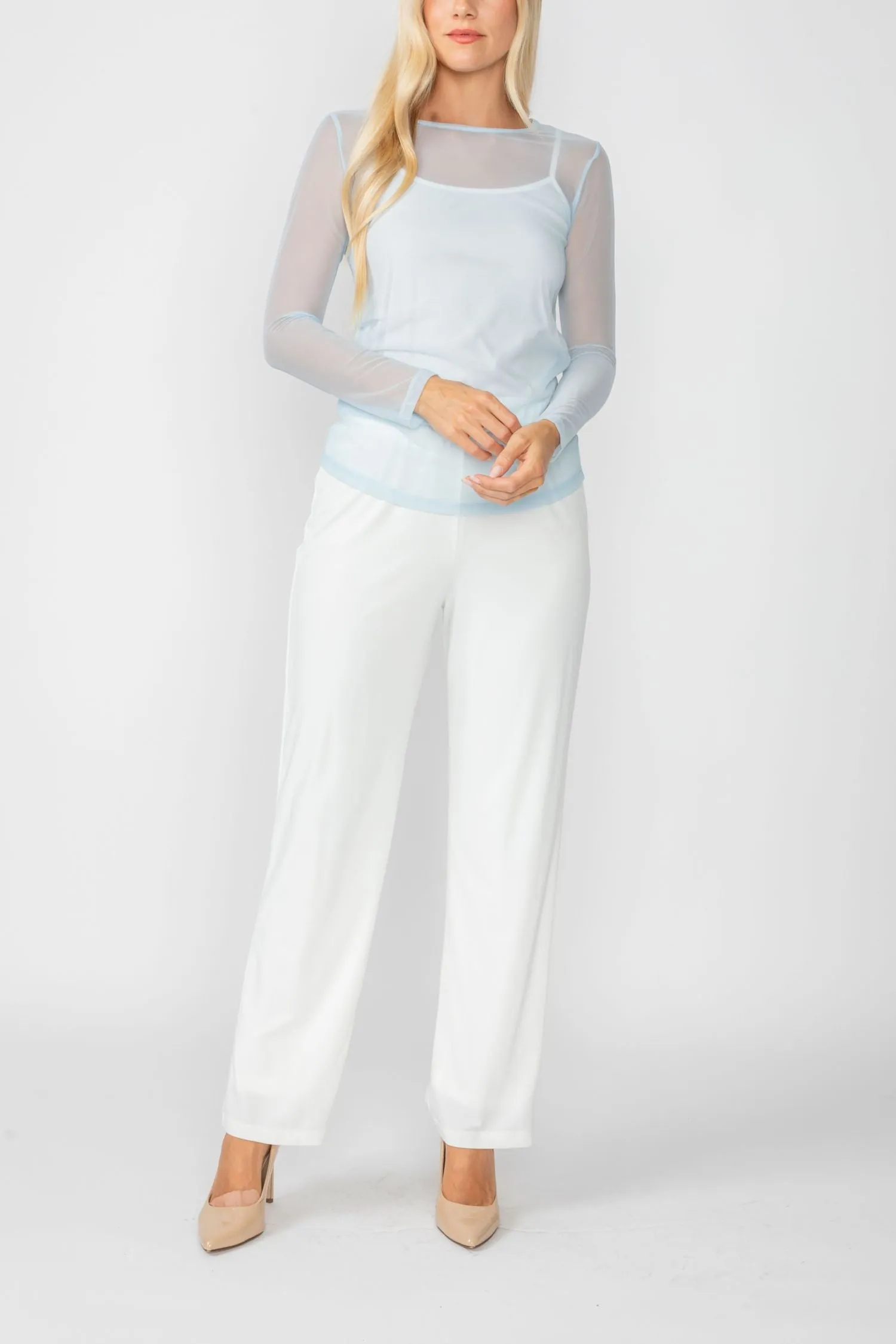 Sky Basic Mesh Long Sleeve Top