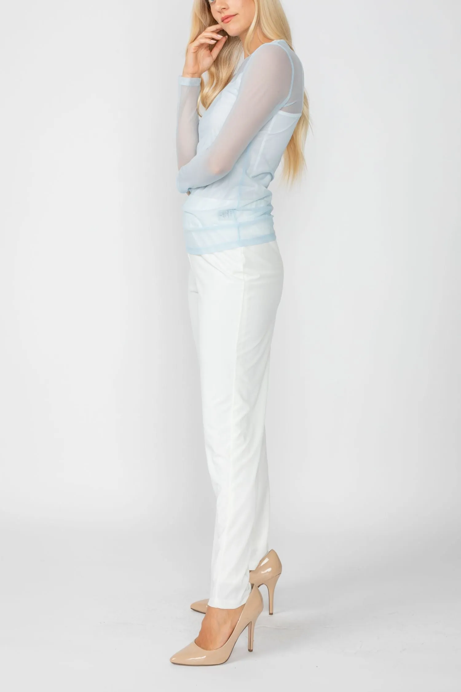 Sky Basic Mesh Long Sleeve Top