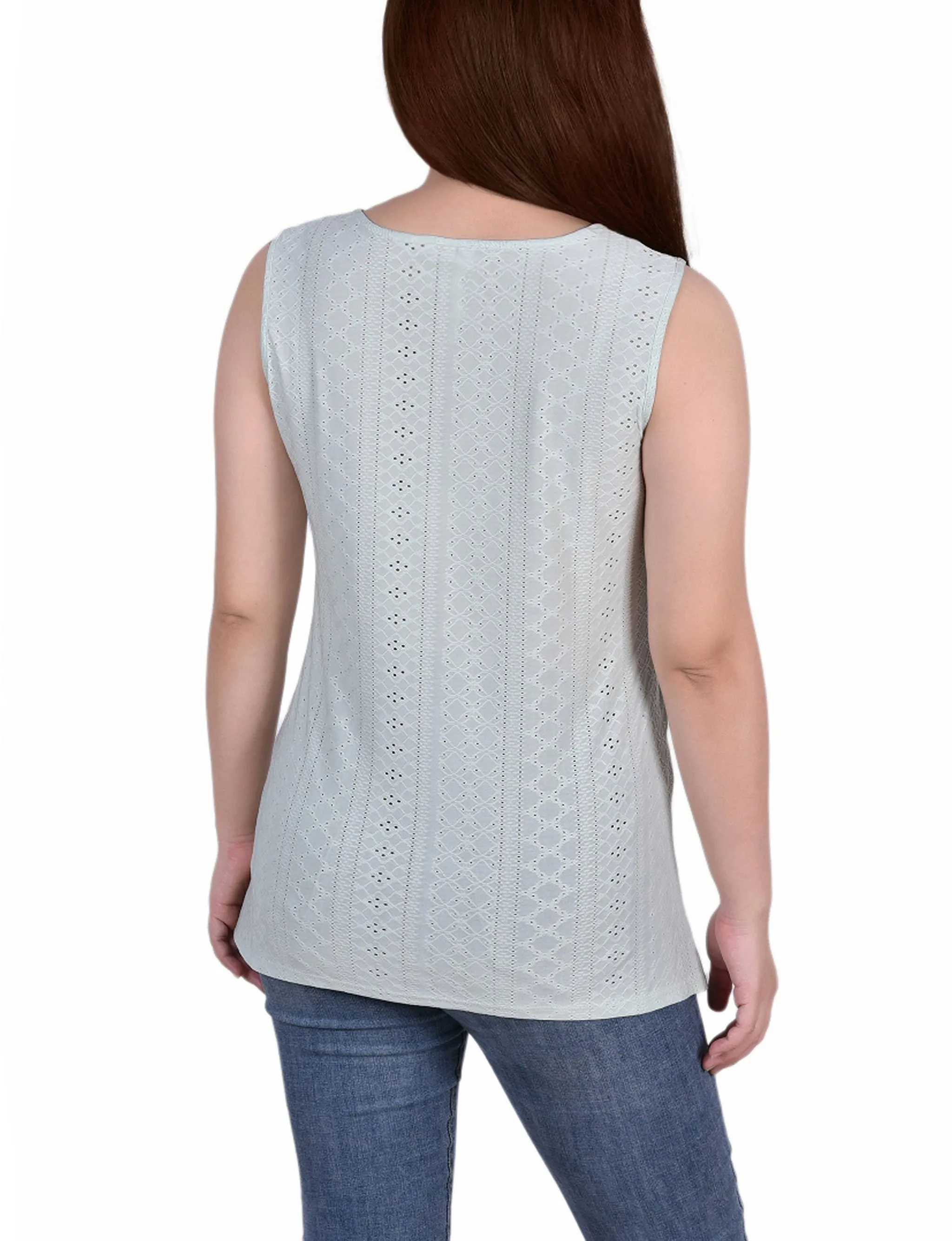 Sleeveless Knit Eyelet Top With Hardware