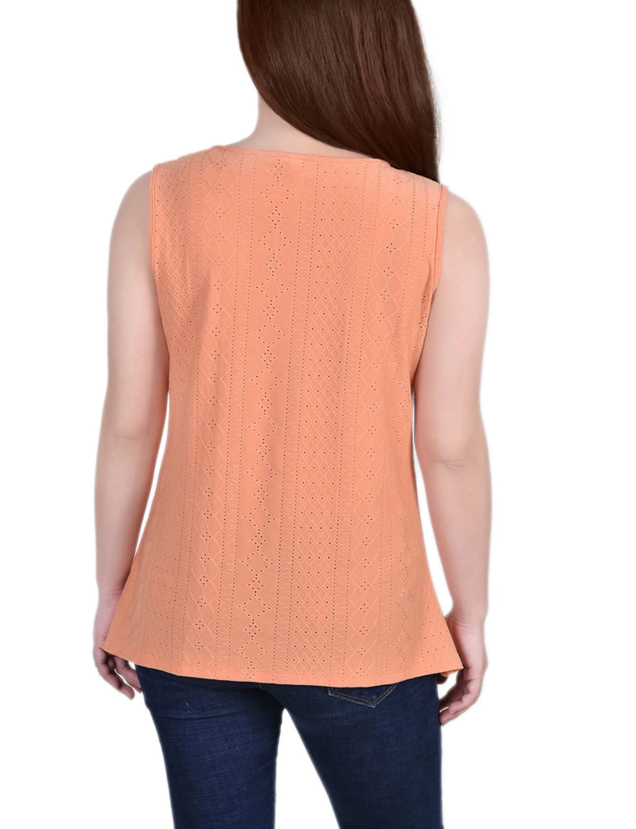 Sleeveless Knit Eyelet Top With Hardware