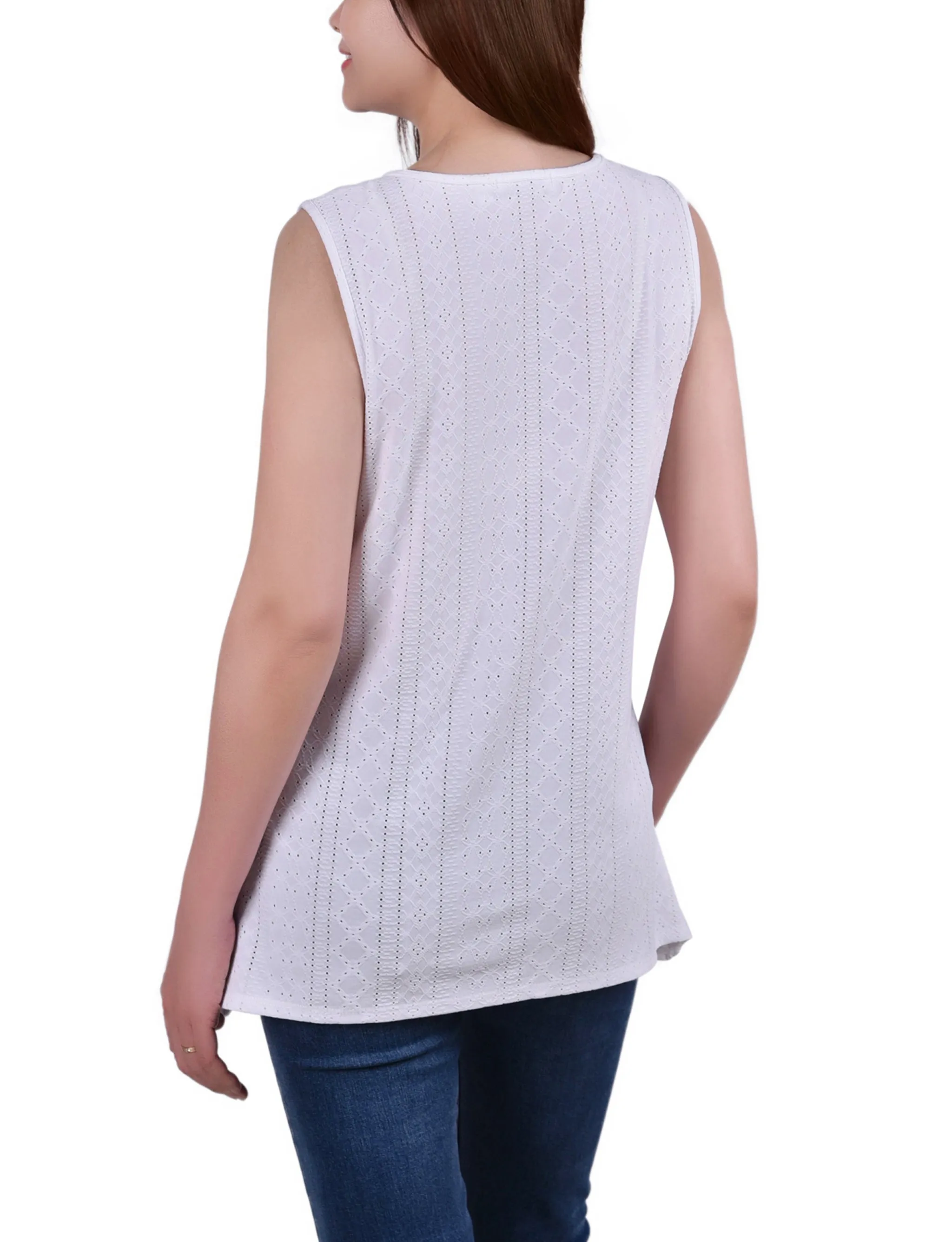 Sleeveless Knit Eyelet Top With Hardware