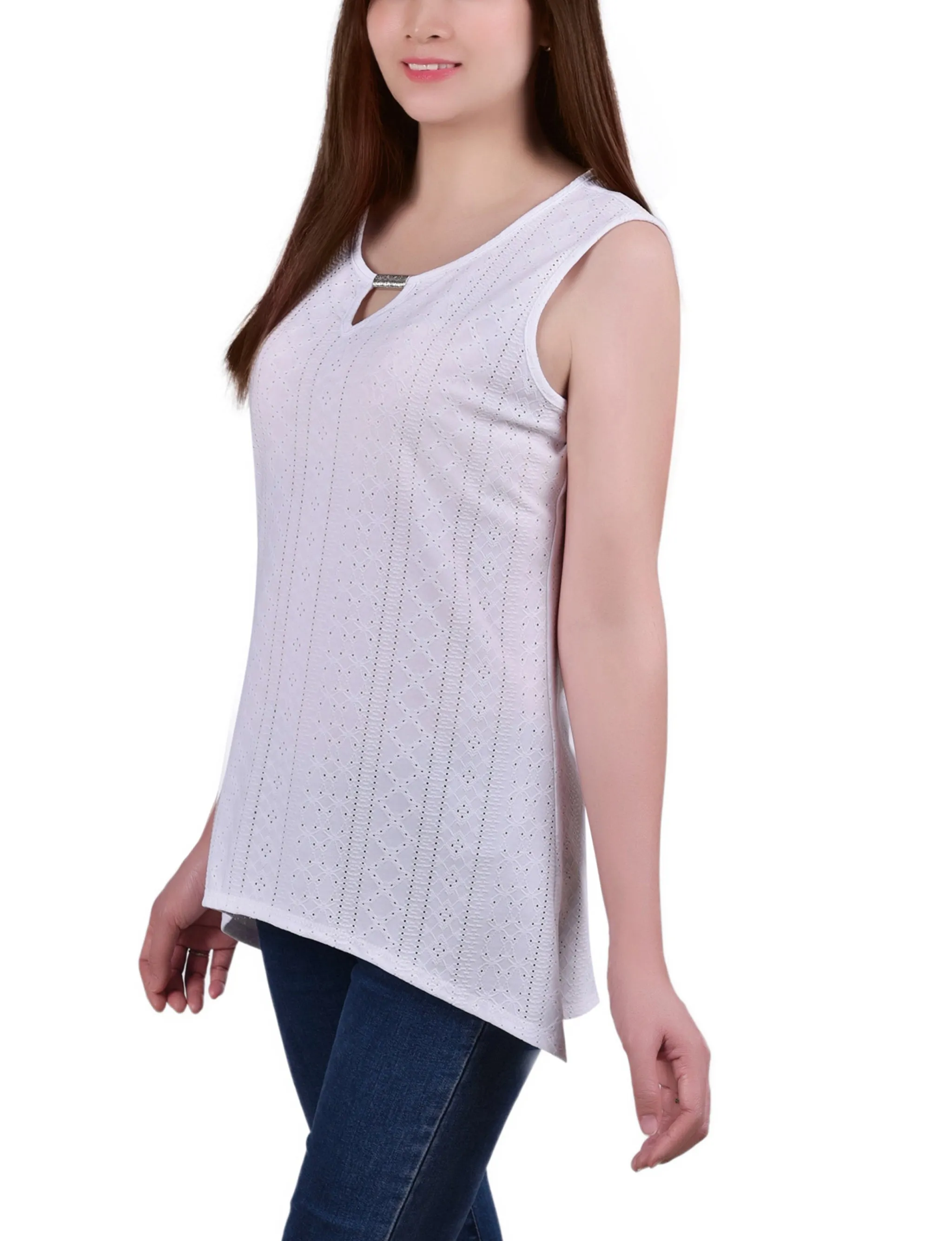 Sleeveless Knit Eyelet Top With Hardware