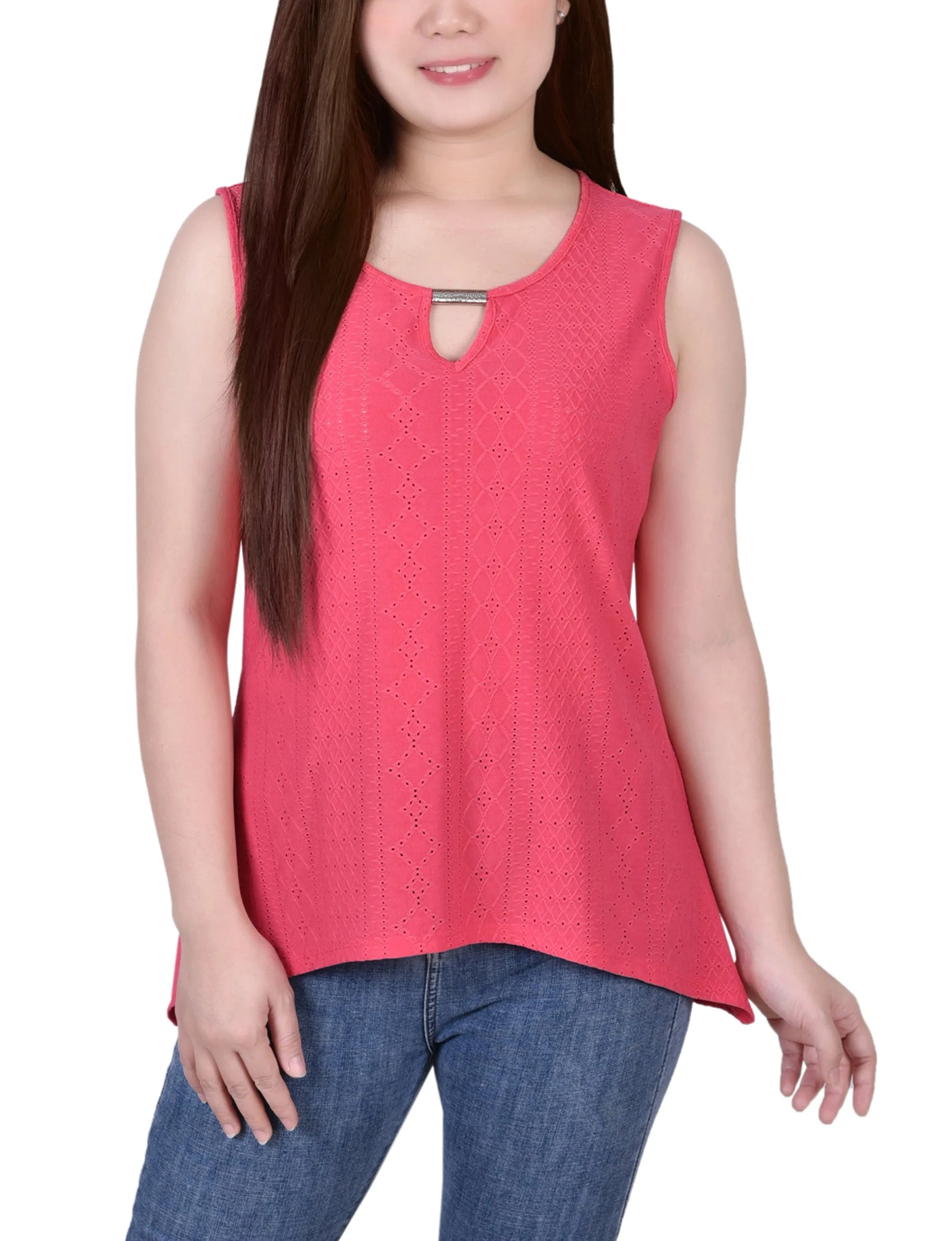 Sleeveless Knit Eyelet Top With Hardware
