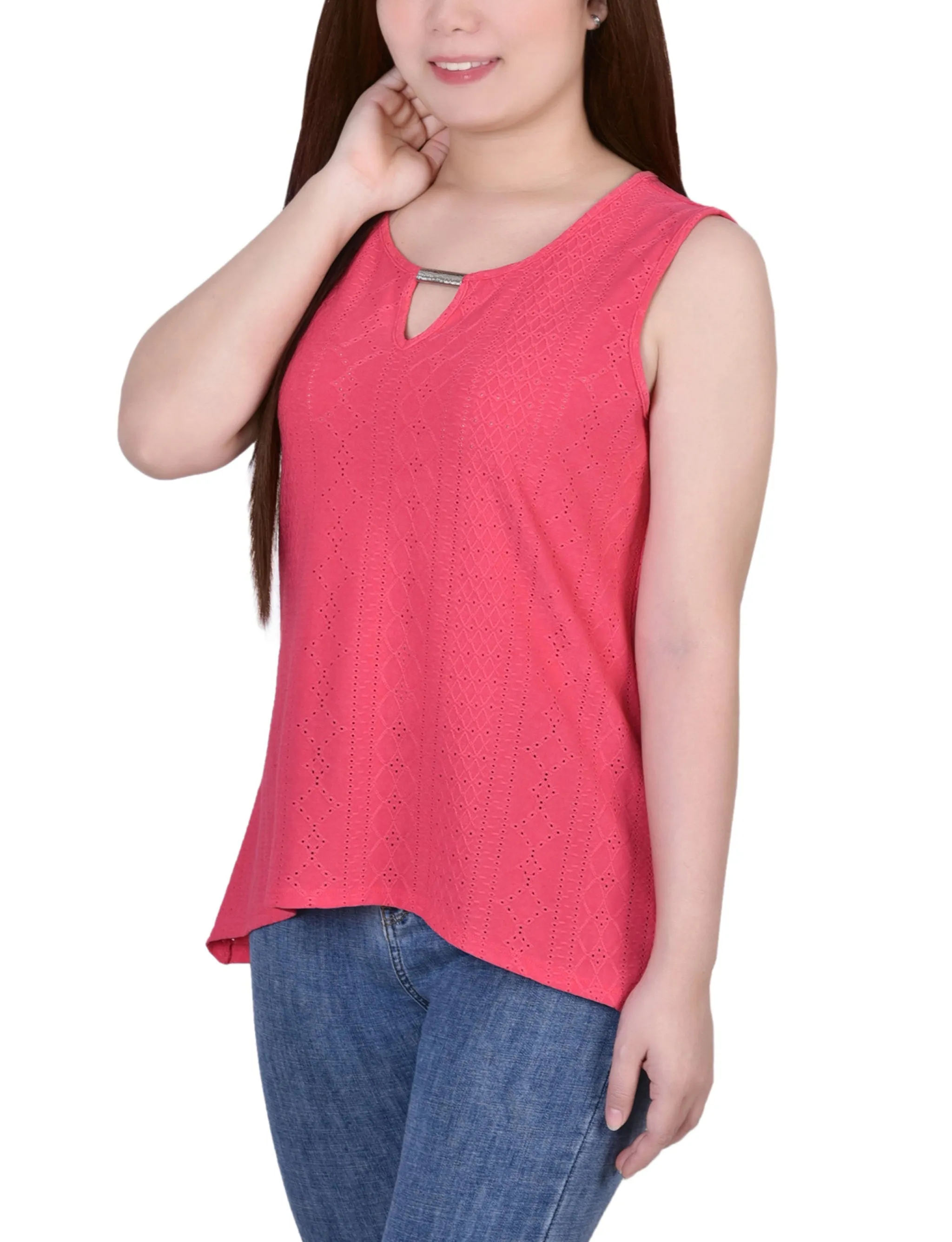 Sleeveless Knit Eyelet Top With Hardware