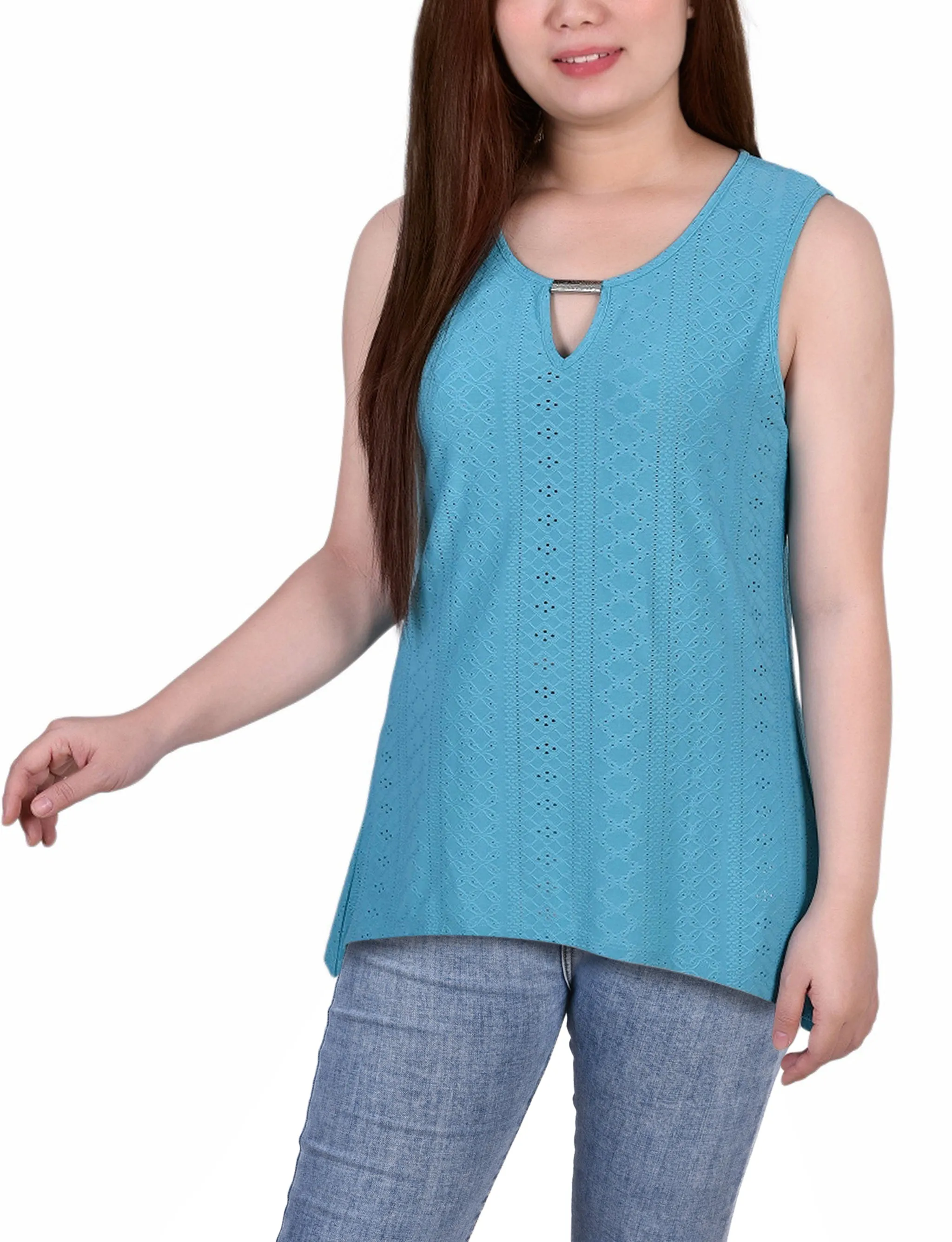 Sleeveless Knit Eyelet Top With Hardware