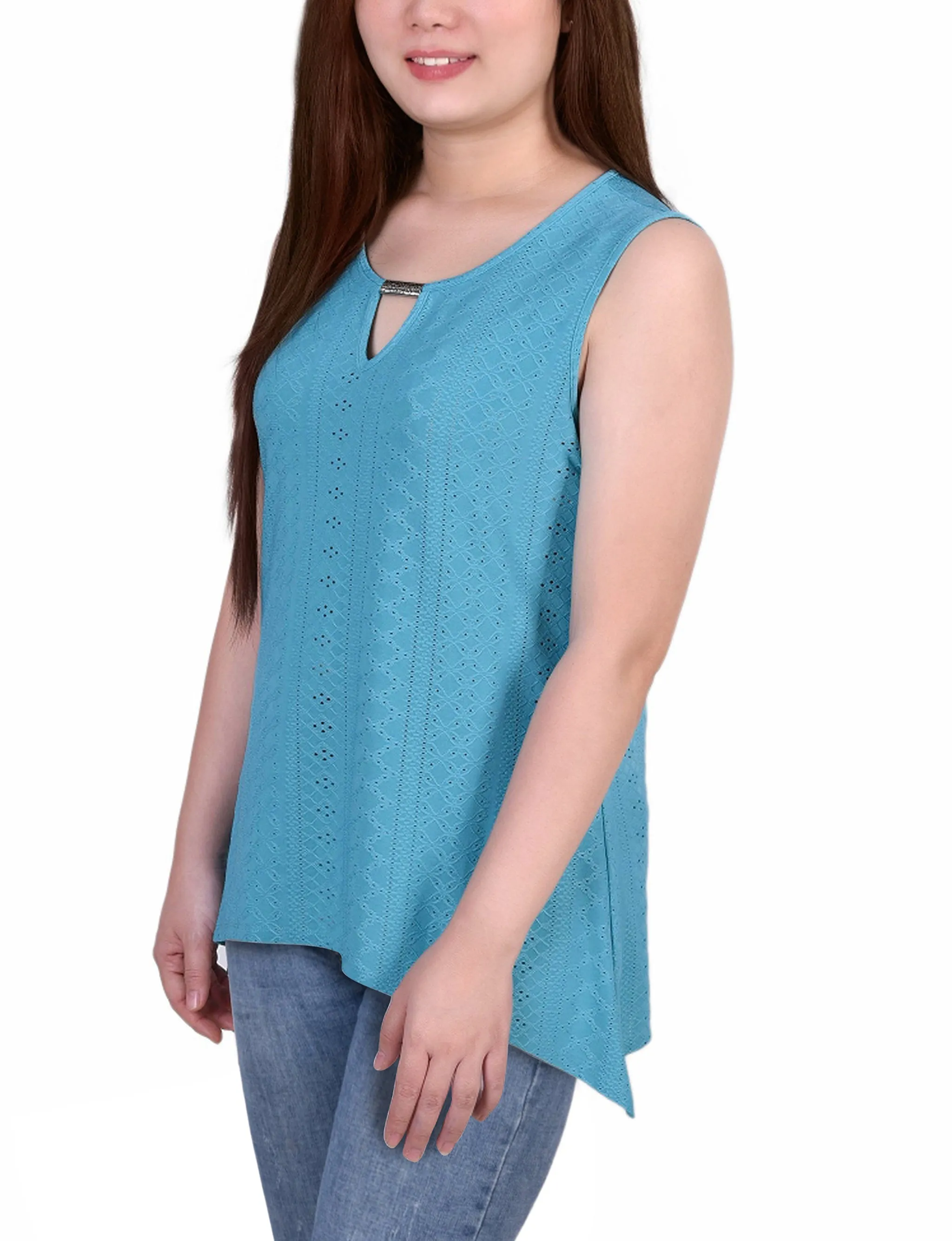Sleeveless Knit Eyelet Top With Hardware