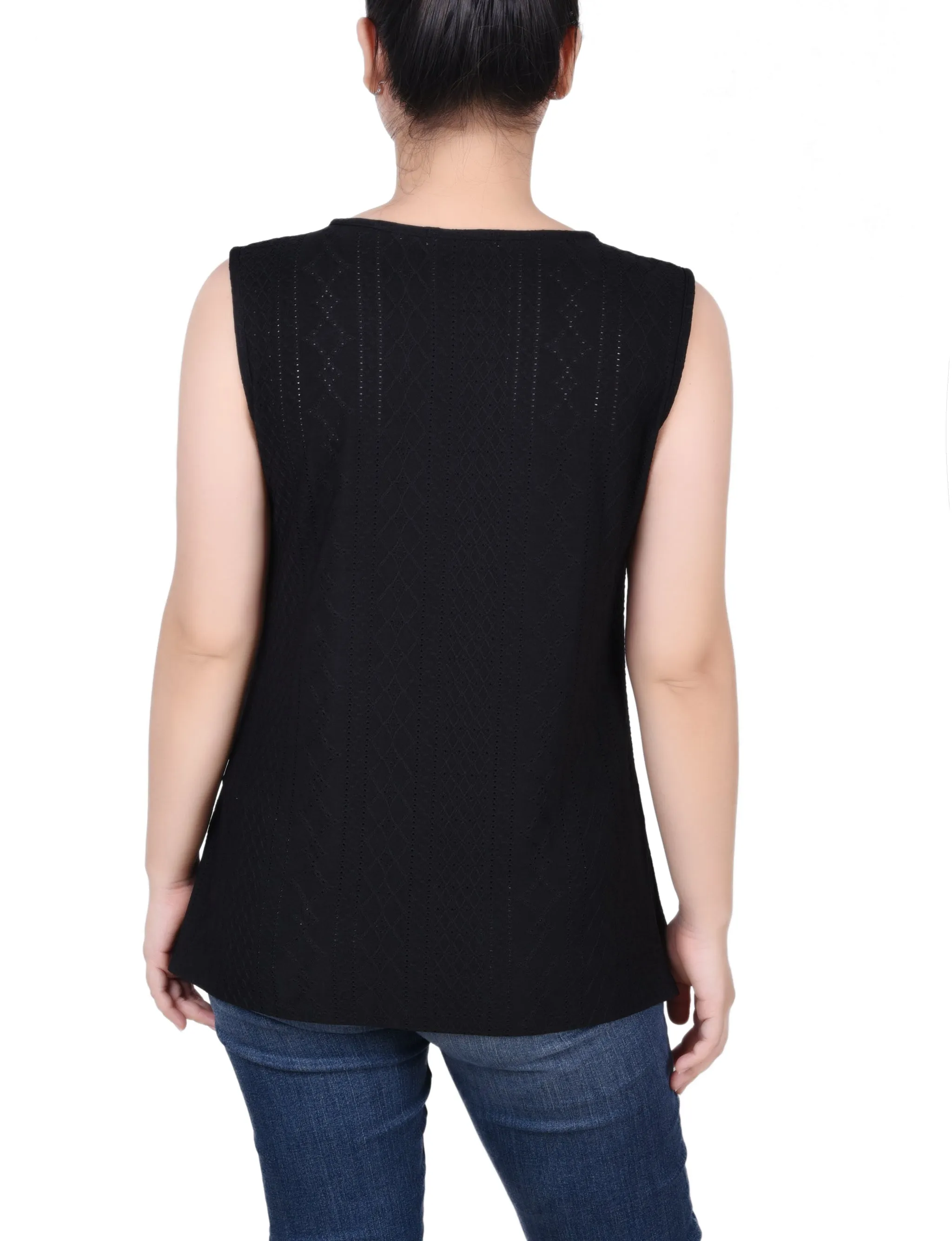 Sleeveless Knit Eyelet Top With Hardware
