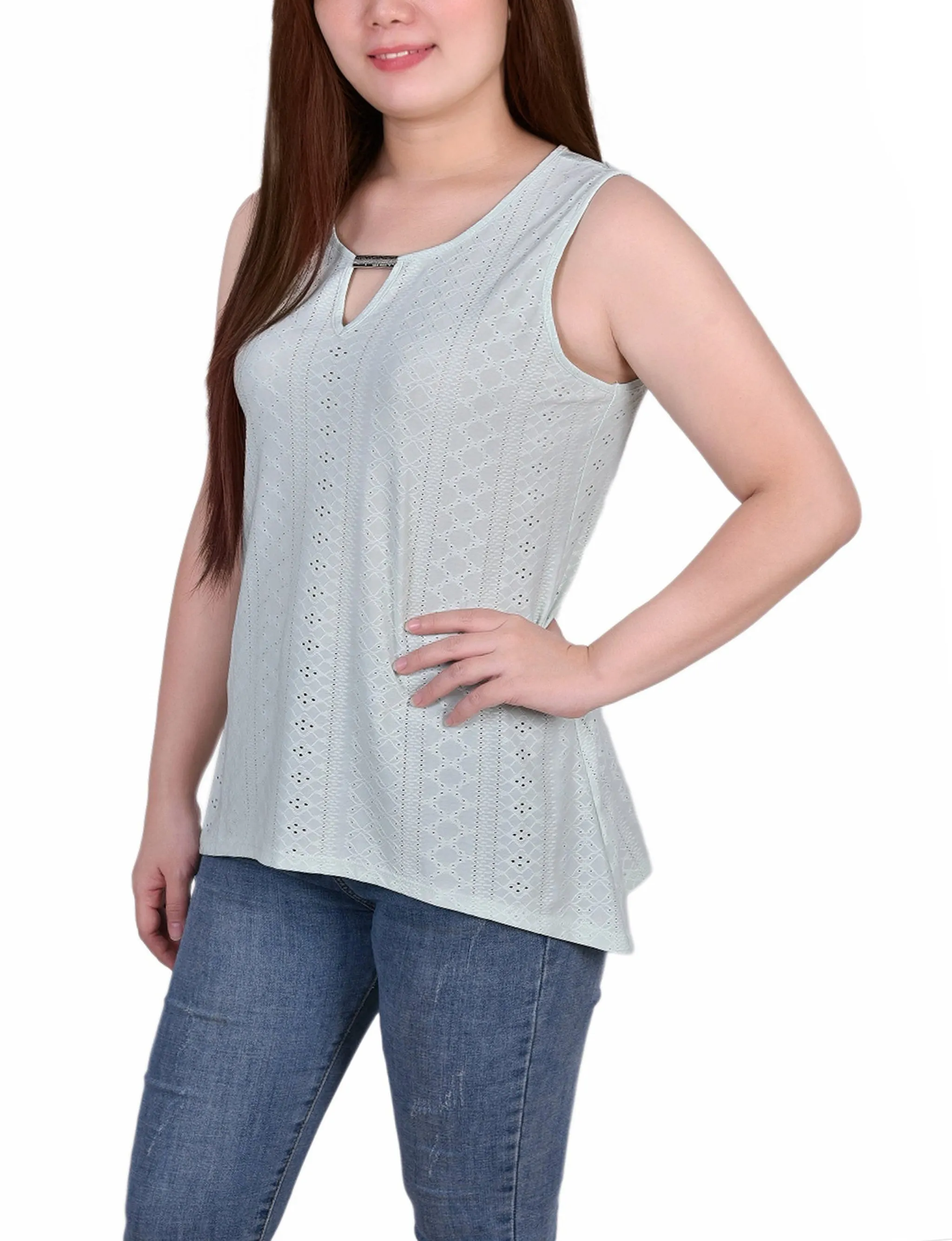 Sleeveless Knit Eyelet Top With Hardware