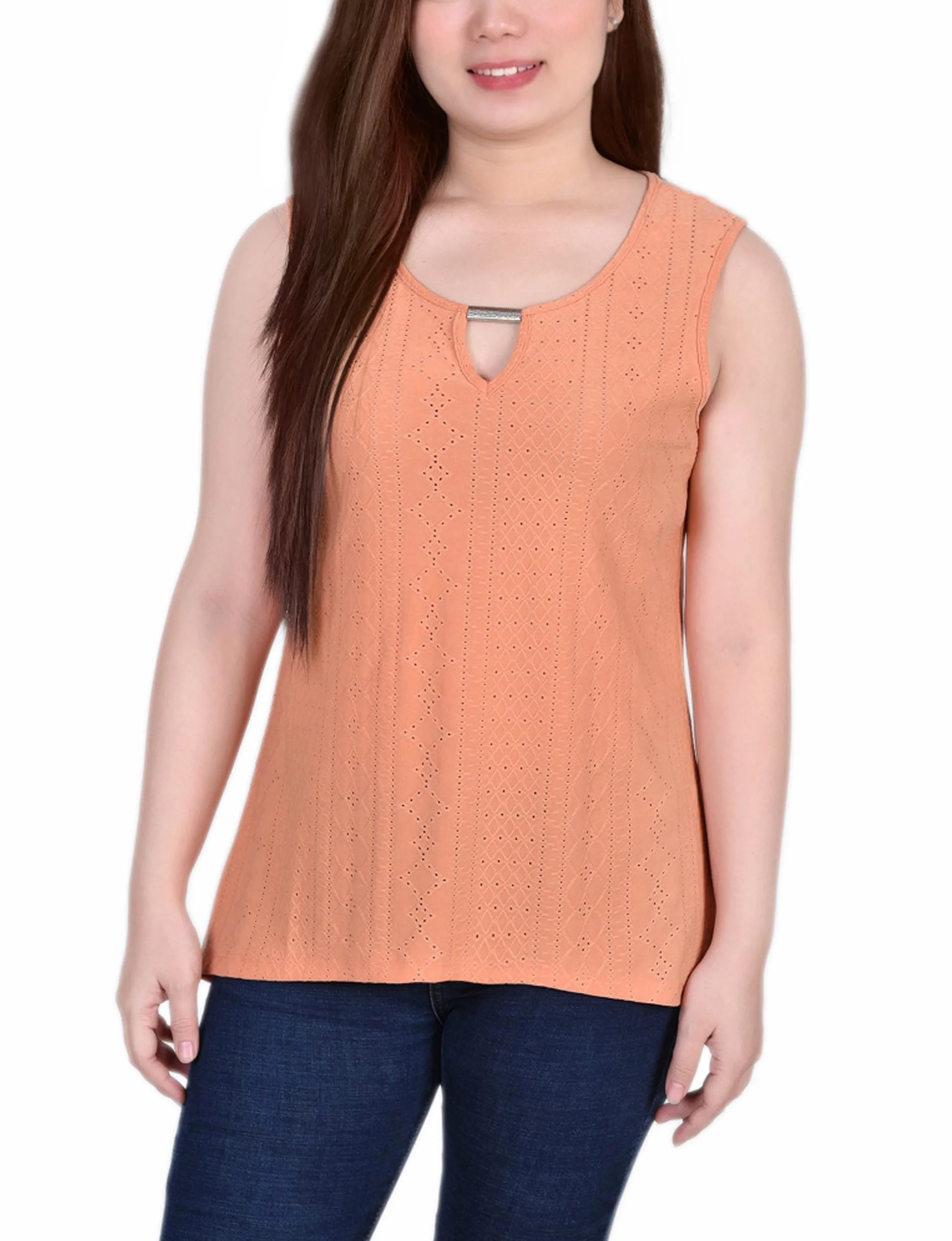 Sleeveless Knit Eyelet Top With Hardware