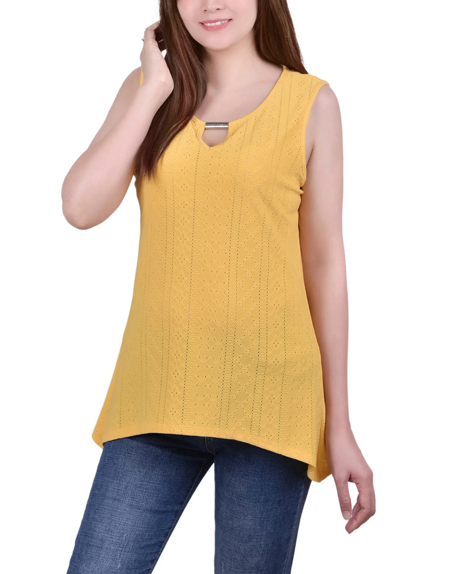 Sleeveless Knit Eyelet Top With Hardware