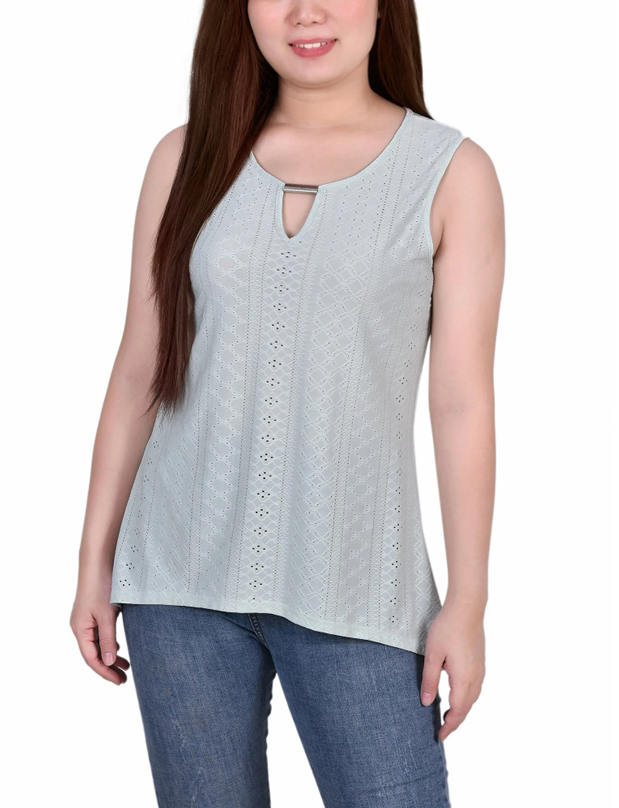 Sleeveless Knit Eyelet Top With Hardware