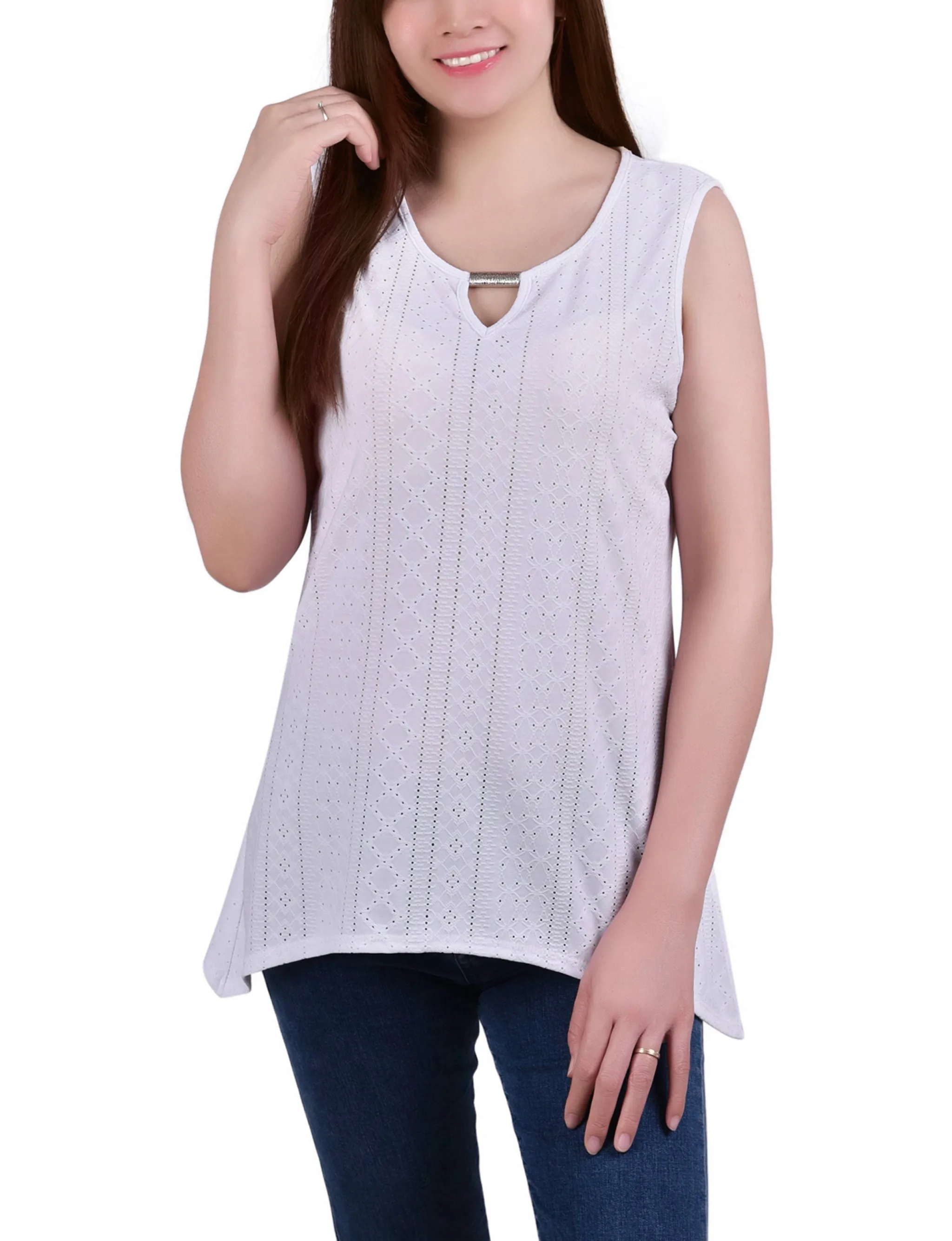 Sleeveless Knit Eyelet Top With Hardware