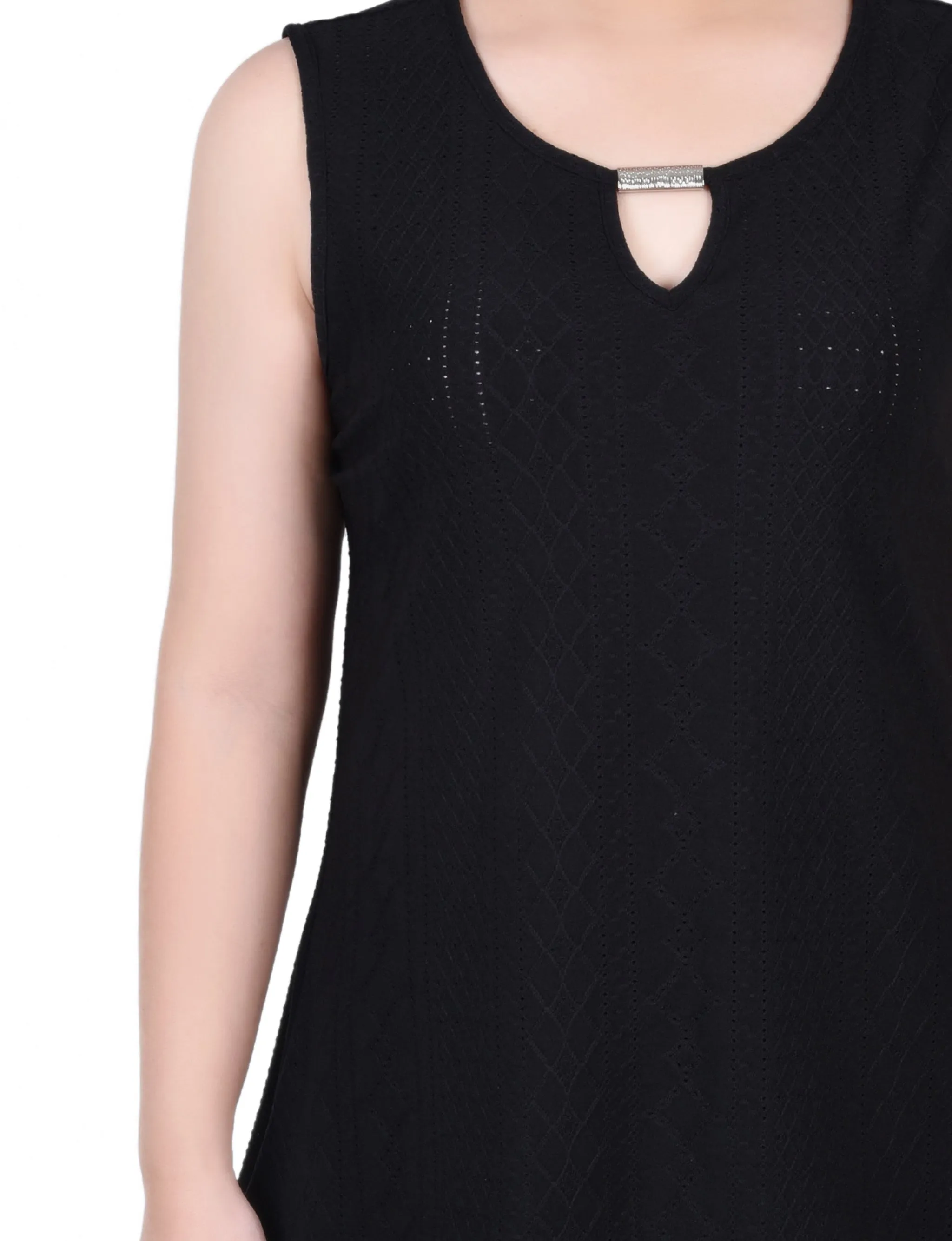 Sleeveless Knit Eyelet Top With Hardware
