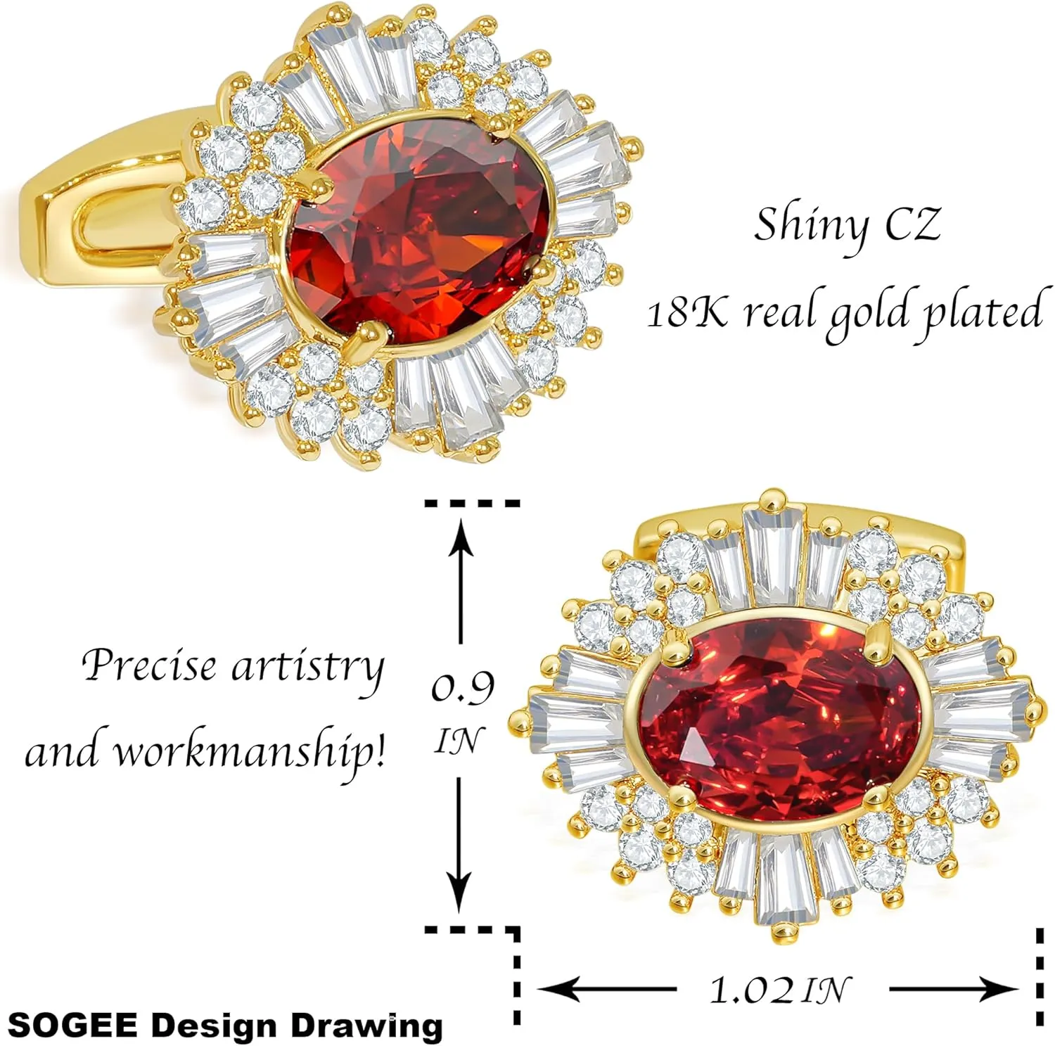 Sogee Crystal Cufflinks for Men Real Gold Plated CZ Mens Cuff Links for Wedding Party Unique Gift
