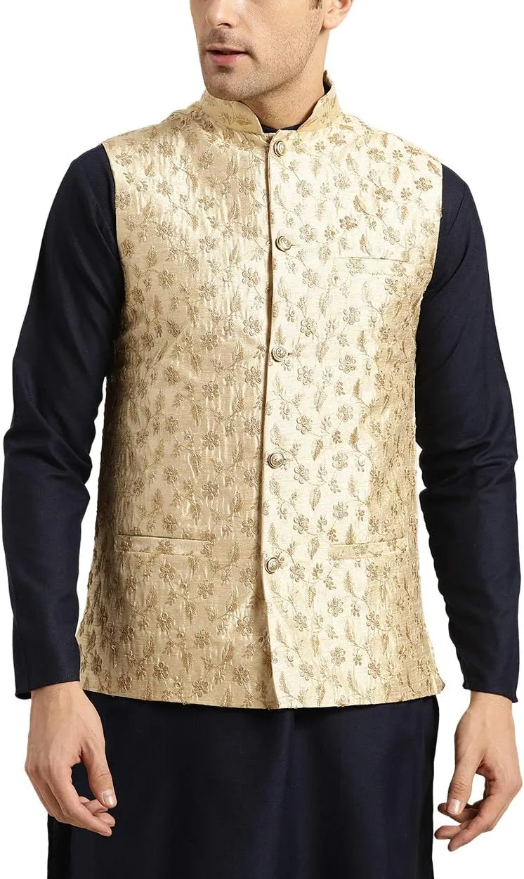 Sojanya (Since 1958 Men'S Silk Blend, Embroidered Nehru Jacket