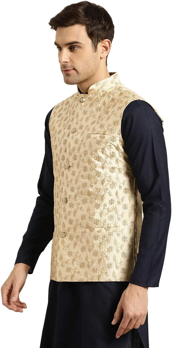 Sojanya (Since 1958 Men'S Silk Blend, Embroidered Nehru Jacket