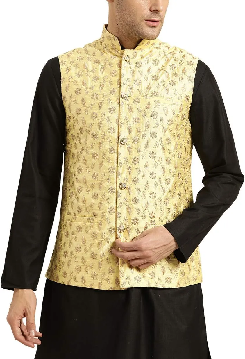 Sojanya (Since 1958 Men'S Silk Blend, Embroidered Nehru Jacket