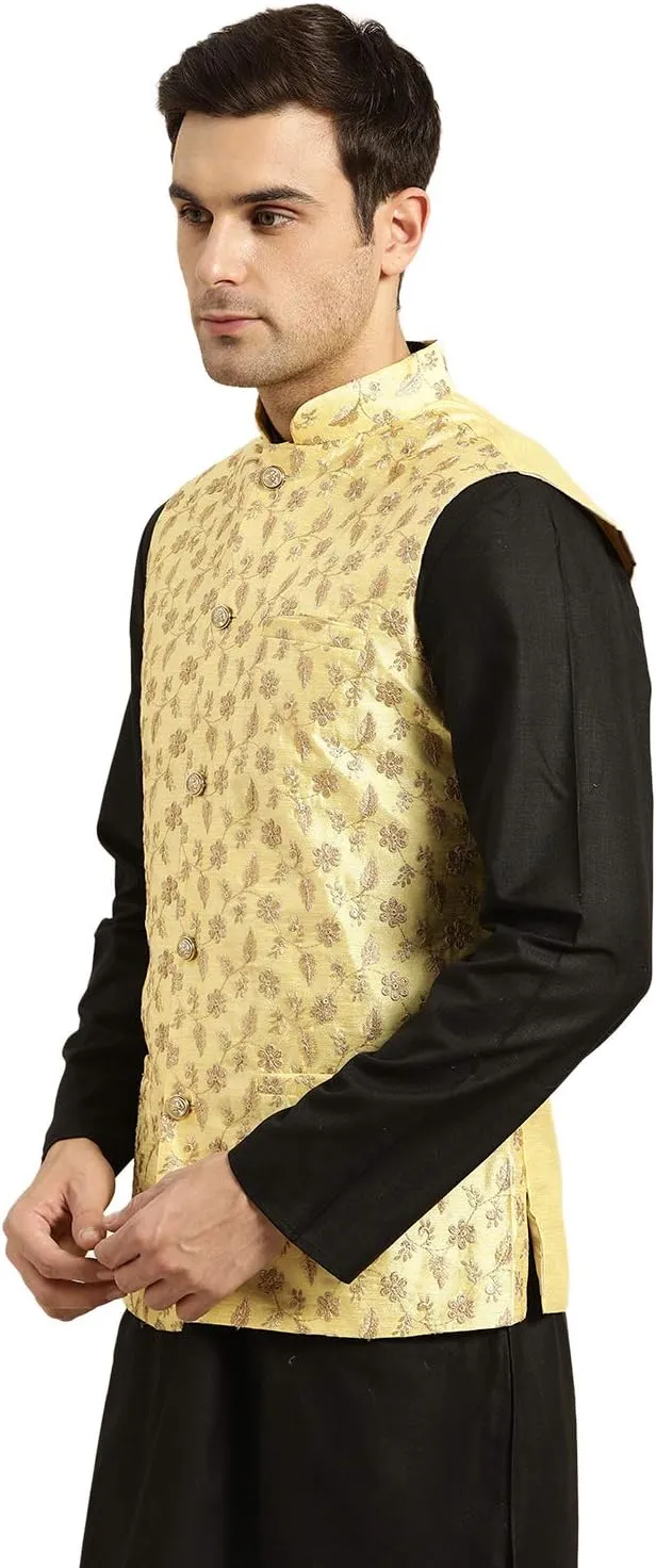 Sojanya (Since 1958 Men'S Silk Blend, Embroidered Nehru Jacket