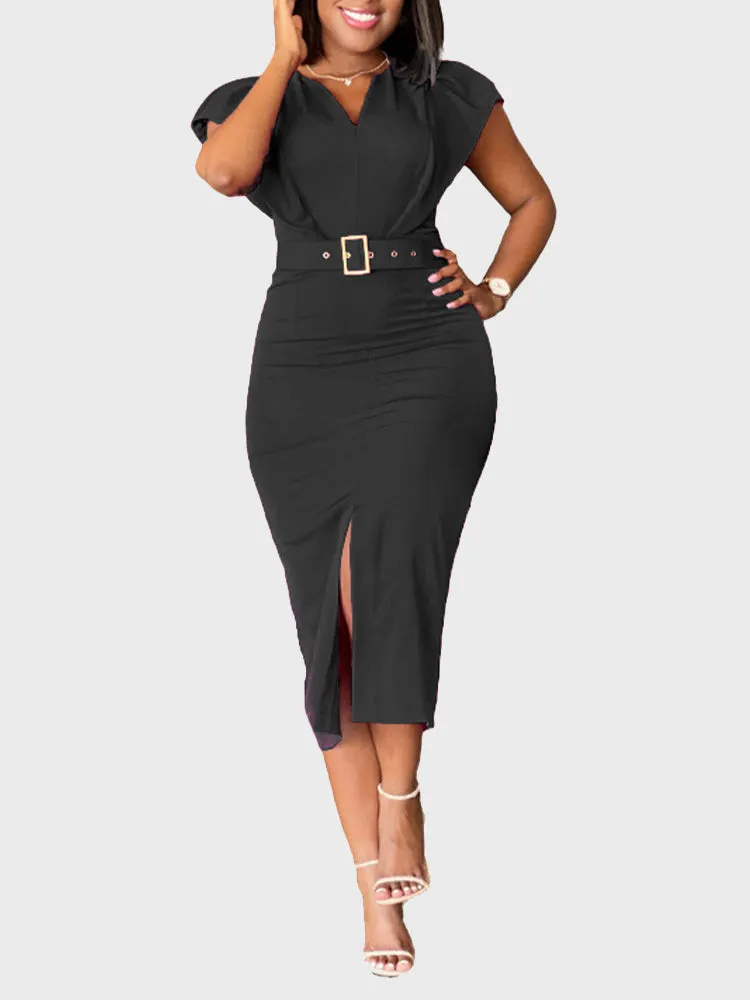 Split Hem Belted Dress