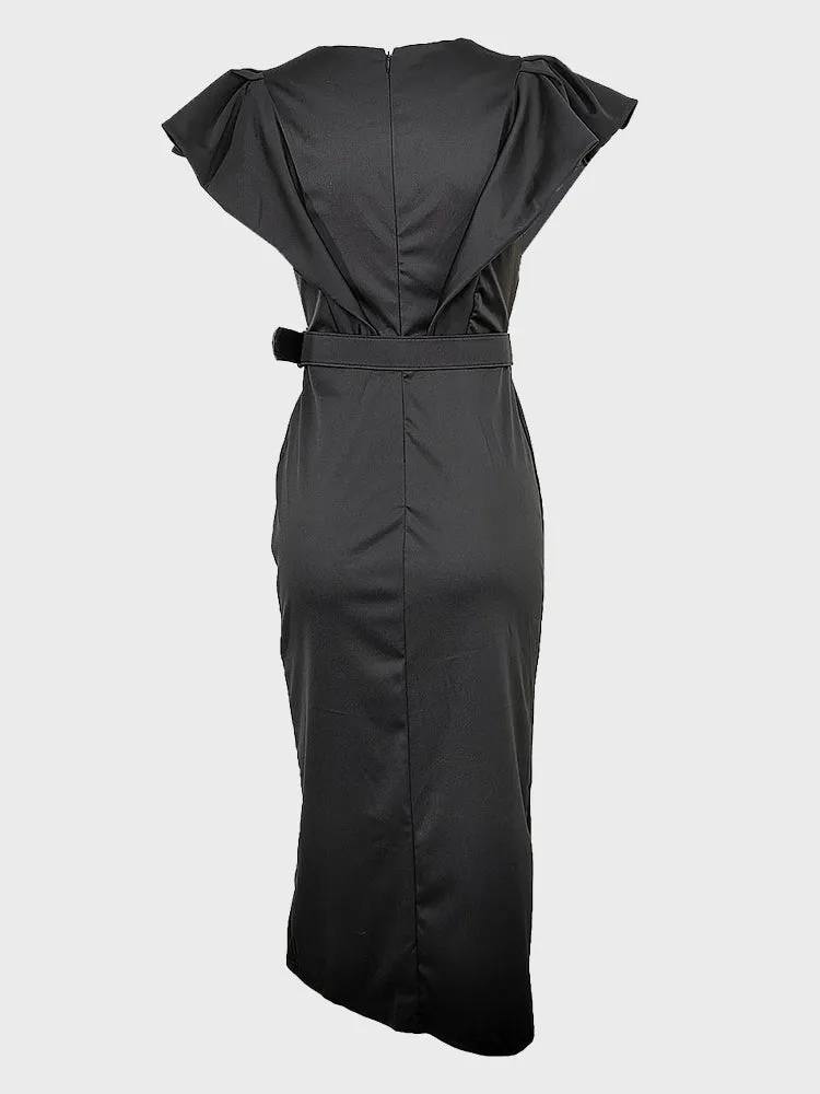 Split Hem Belted Dress