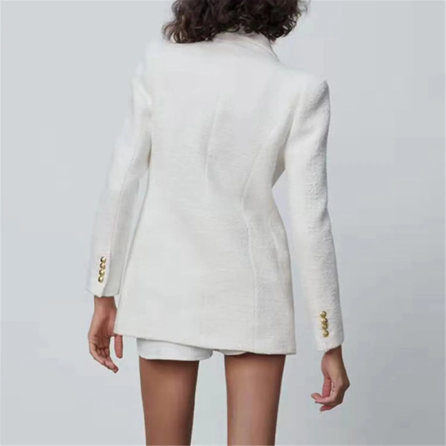Spring Autumn Women White Pink Tweed Blazers and Jackets Chic Button Office Suit Coat Elegant Outwear